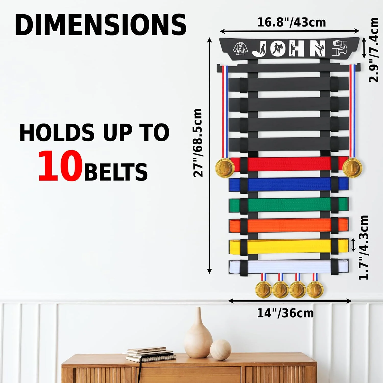 نگهدارنده کمربند کاراته، 10 کمربند، بامبو، استیکر تم دار، آویز مدال - نگهدارنده کمربند تکواندو، جیو جیتسو، BJJ، هنرهای رزمی