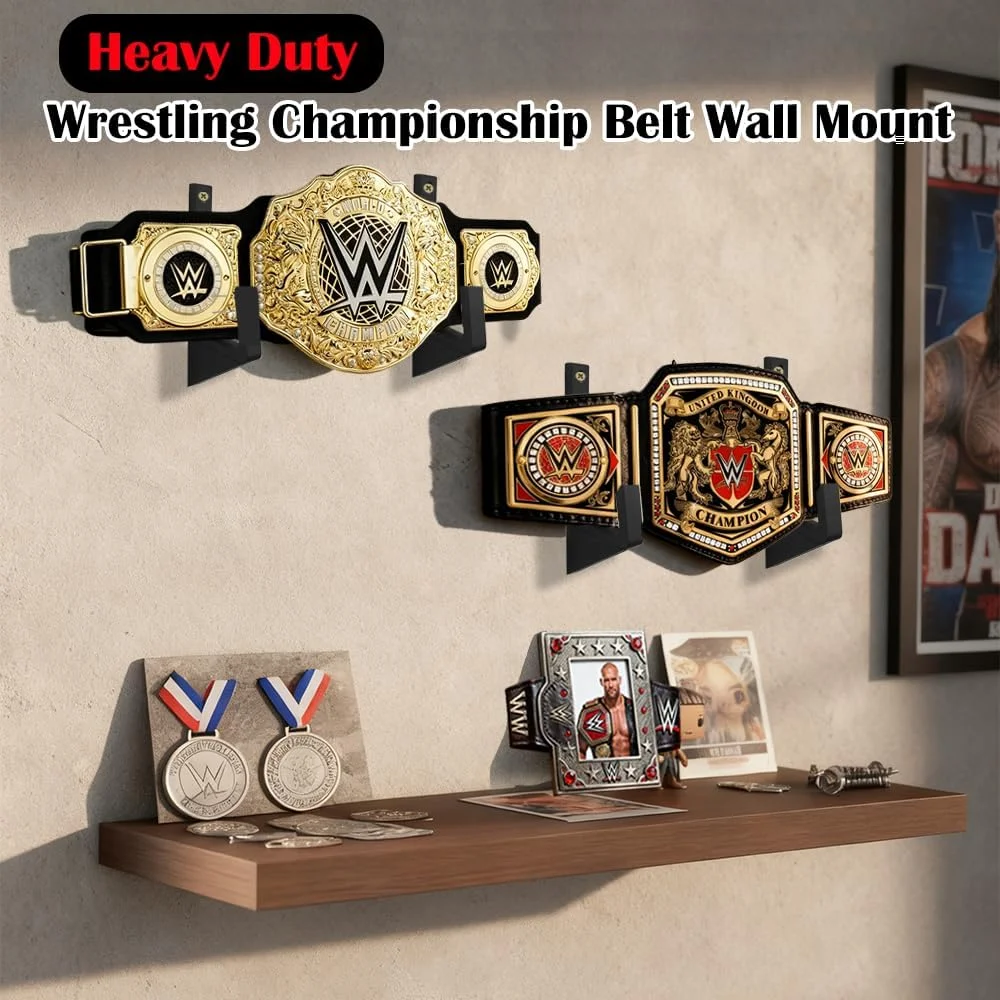 نگهدارنده کمربند قهرمانی کشتی Agamino، نصب دیواری برای کمربندهای WWE و AEW، سازمان دهنده نمایش افقی سنگین با پشتیبانی پایین برای همه کمربندهای قهرمانی کشتی، ایده آل برای طرفداران و کلکسیونرها