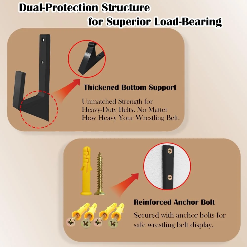 نگهدارنده کمربند قهرمانی کشتی Agamino، نصب دیواری برای کمربندهای WWE و AEW، سازمان دهنده نمایش افقی سنگین با پشتیبانی پایین برای همه کمربندهای قهرمانی کشتی، ایده آل برای طرفداران و کلکسیونرها