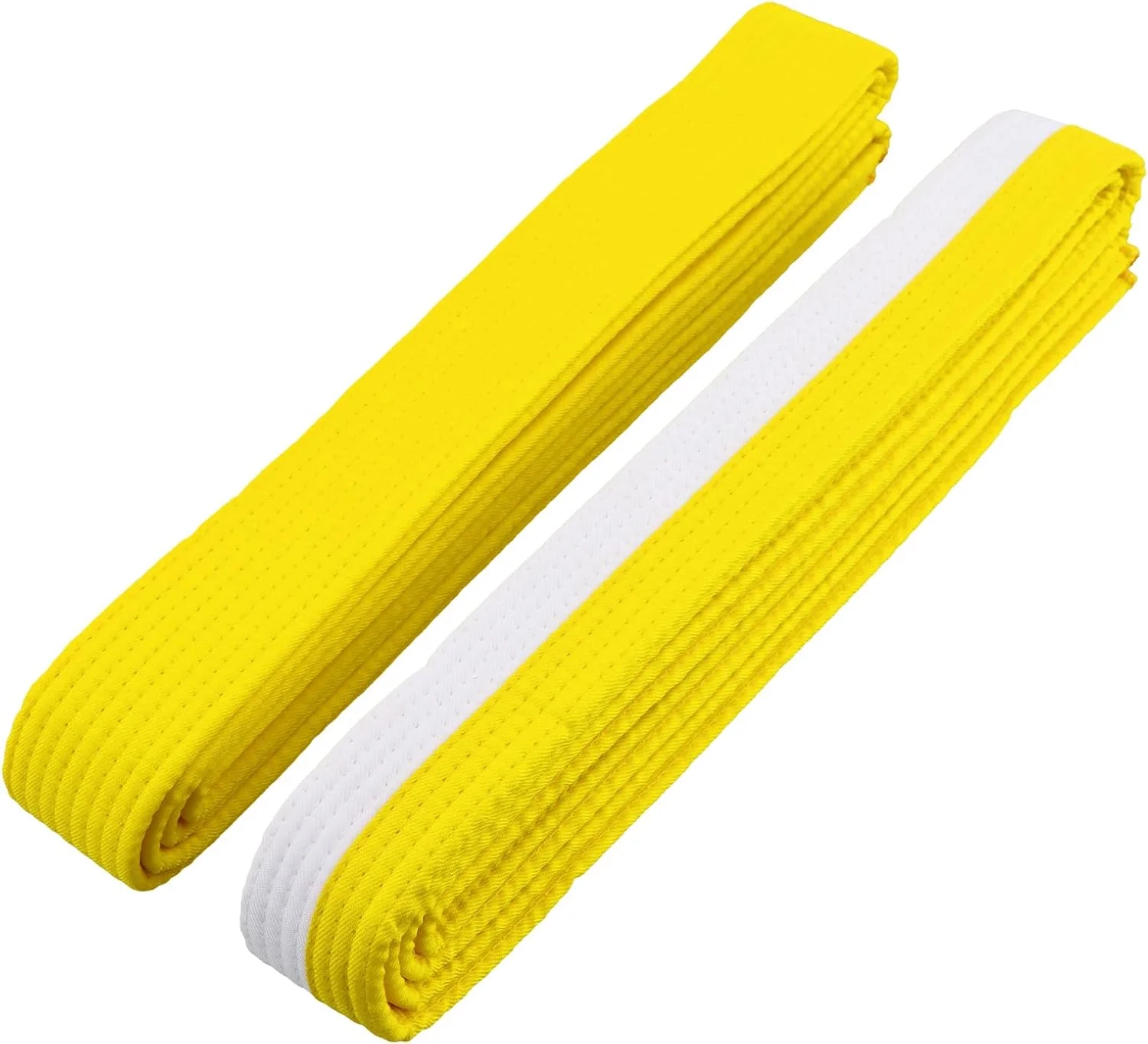 ست ۲ عددی کمربند جودو کاراته، کمربند تکواندو، زرد، کمربند سفید زرد، کمربند پنبه ای تکواندو جودو هنرهای رزمی، کمربند هنرهای رزمی، کودکان، 260 سانتی متر، عرض 4 سانتی متر