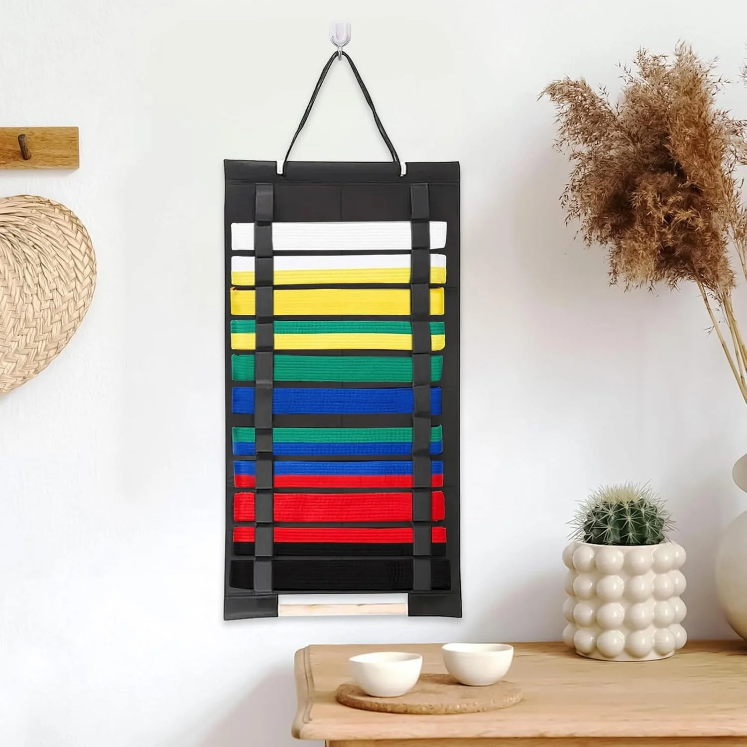 نگهدارنده کمربند تکواندو، ارگانایزر کمربند جوجیتسو از جنس نمد، قفسه دیواری برای صرفه جویی در فضا، لوازم هنرهای رزمی برای کمد، درب و اتاق نشیمن