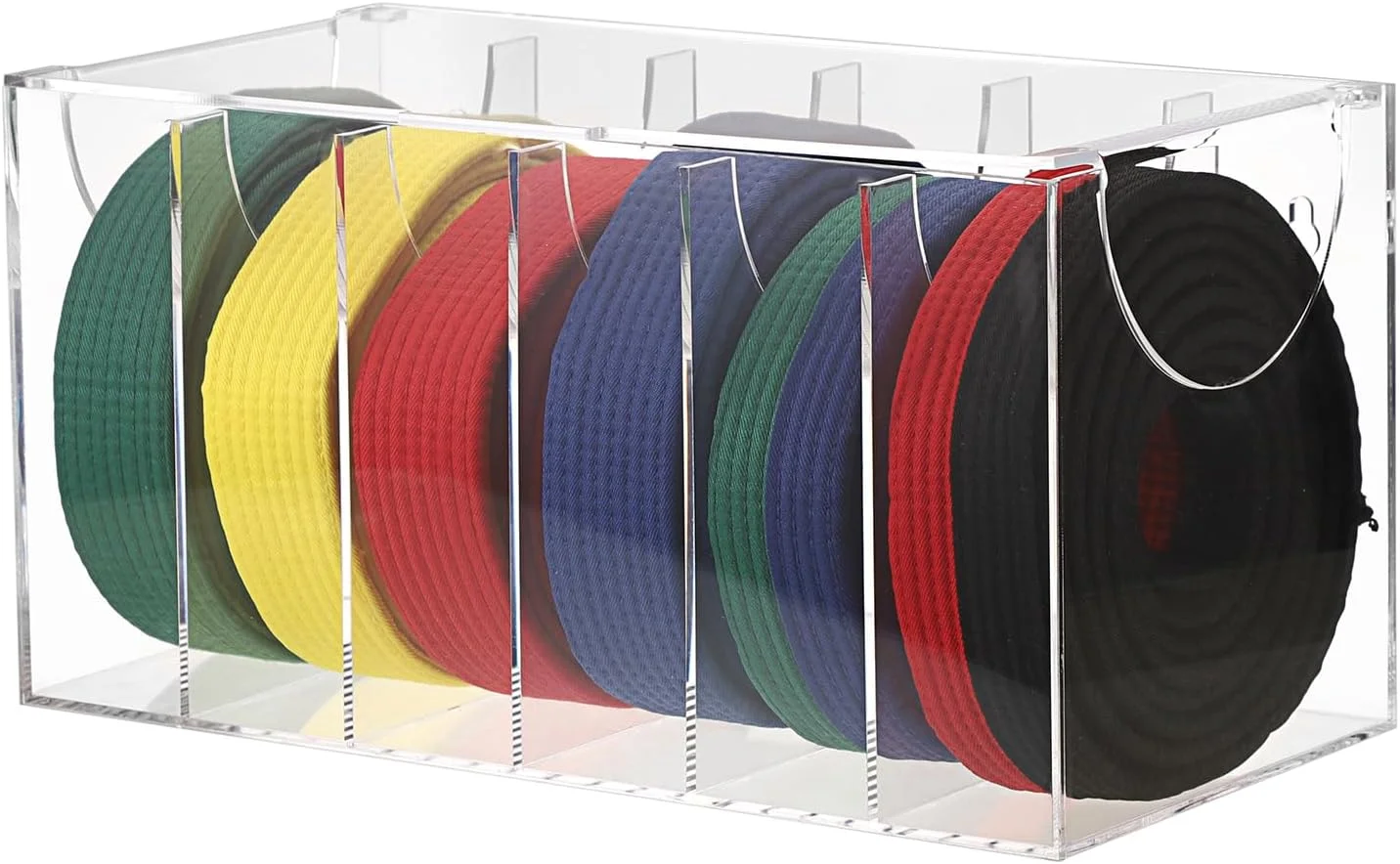 جعبه نمایش کمربند هنرهای رزمی BSTKEY، ظرفیت 6 کمربند، سازمان دهنده شفاف کمربند کاراته، نگهدارنده کمربند تکواندو برای کودکان و بزرگسالان (بدون کمربند)