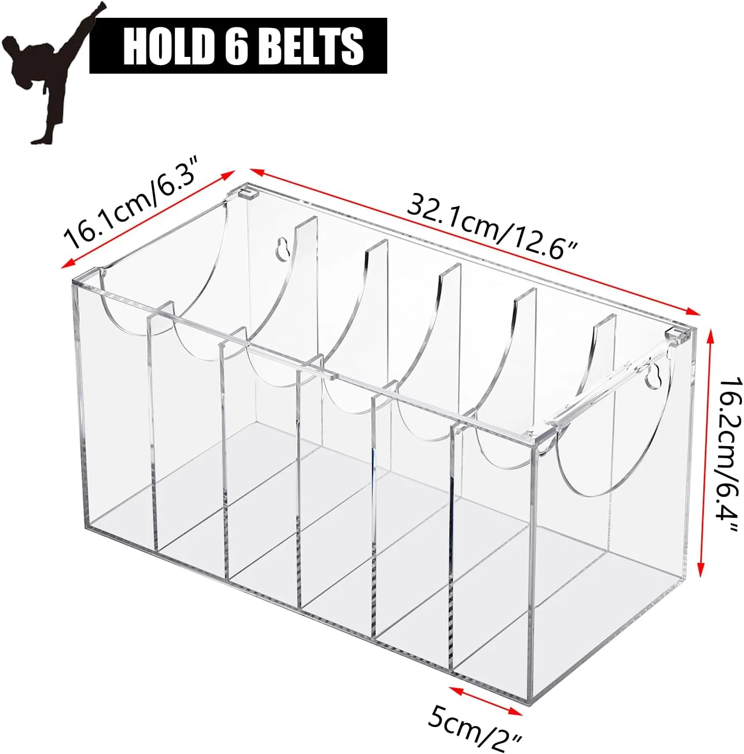 جعبه نمایش کمربند هنرهای رزمی BSTKEY، ظرفیت 6 کمربند، سازمان دهنده شفاف کمربند کاراته، نگهدارنده کمربند تکواندو برای کودکان و بزرگسالان (بدون کمربند)