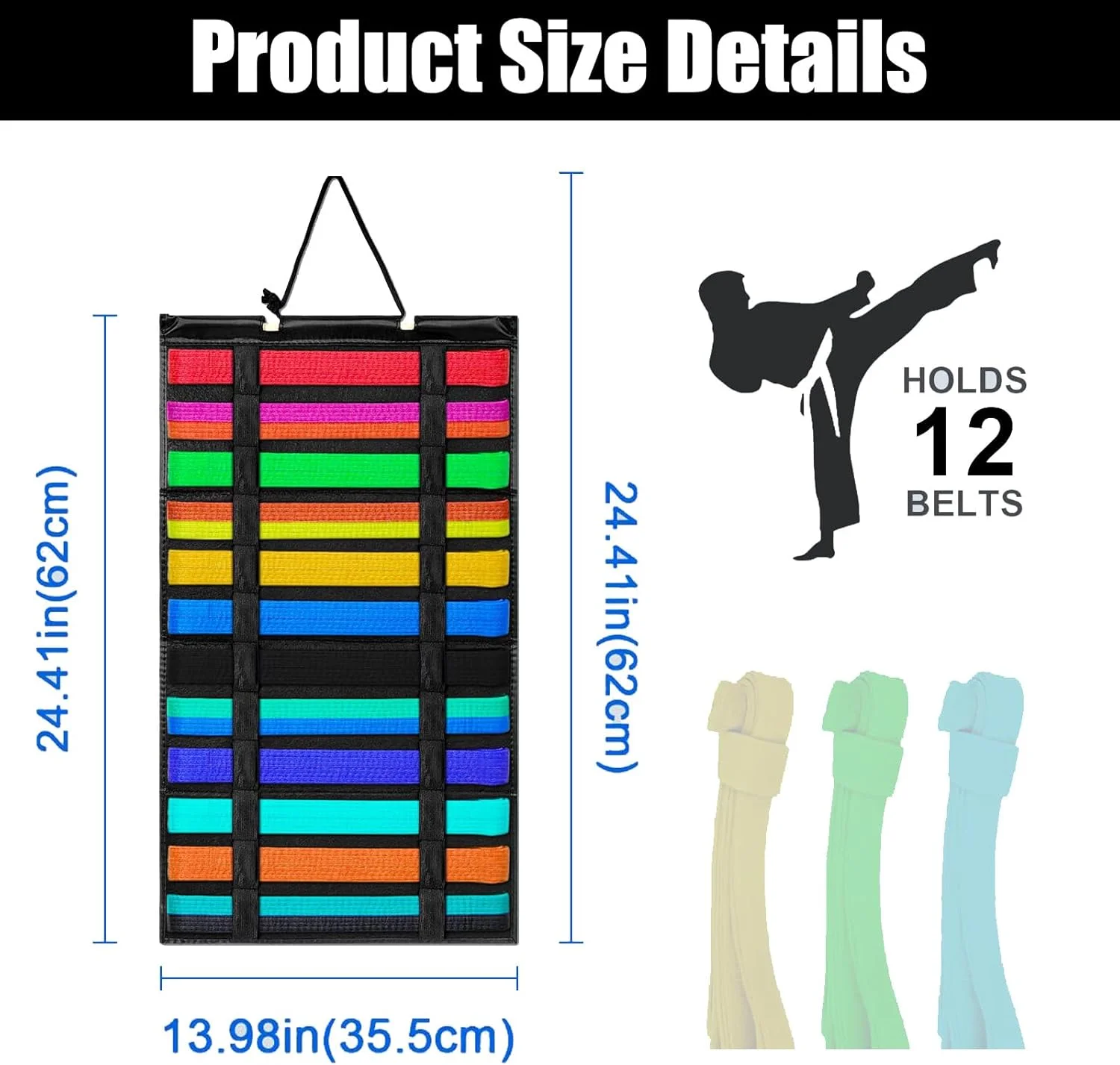 نگهدارنده کمربند کاراته با ظرفیت 12 کمربند - قفسه نمایش کمربند هنرهای رزمی، سازمان دهنده کمربند تکواندو برای ورزش کاراته، مبتدی، حرفه ای، دانش آموز، هدیه برای کودکان، نوجوانان و بزرگسالان (بدون کمربند)