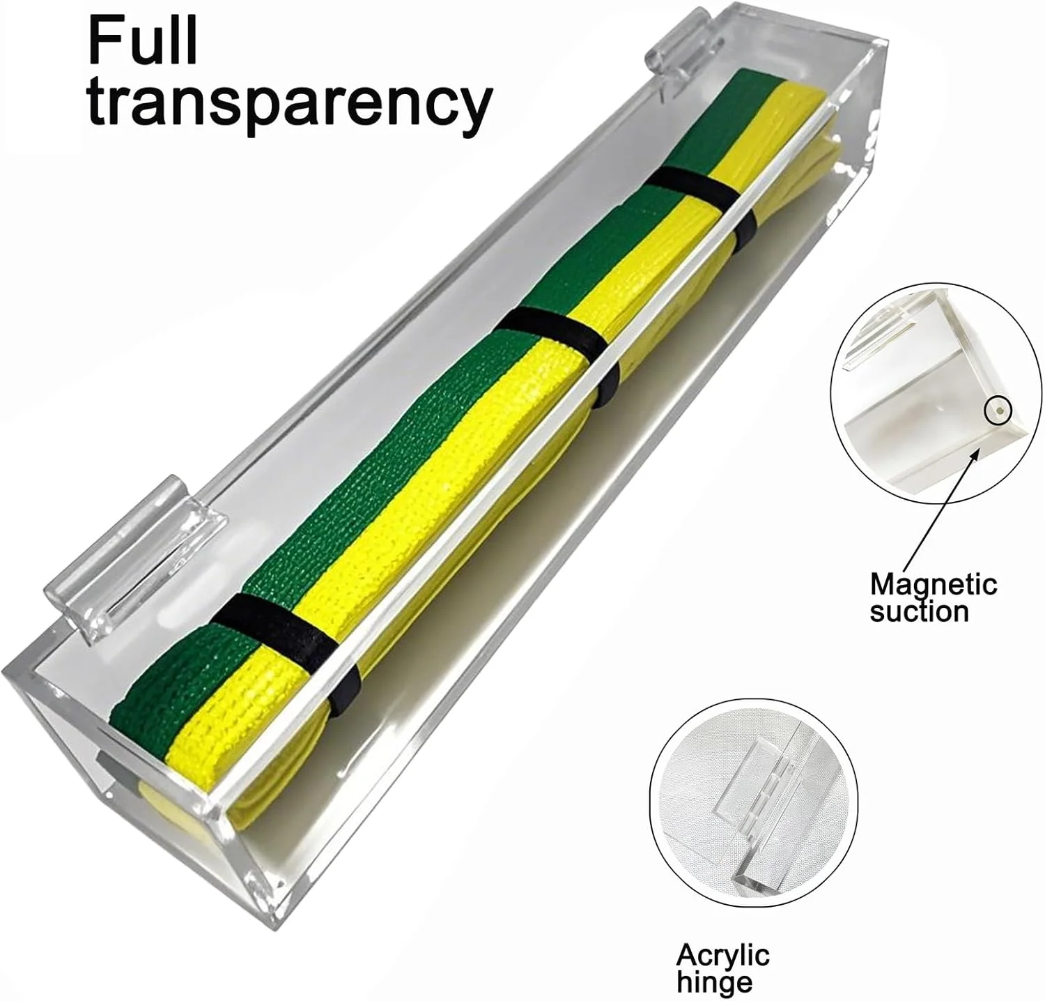 جعبه نمایش کمربند هنرهای رزمی پلکسی گلاس شفاف - جعبه محافظ پلاستیکی ممتاز برای کمربندهای کاراته، تکواندو، جودو، جوجیتسو - ویترین ضد گرد و غبار دوجو و سازمان دهنده کلکسیونی