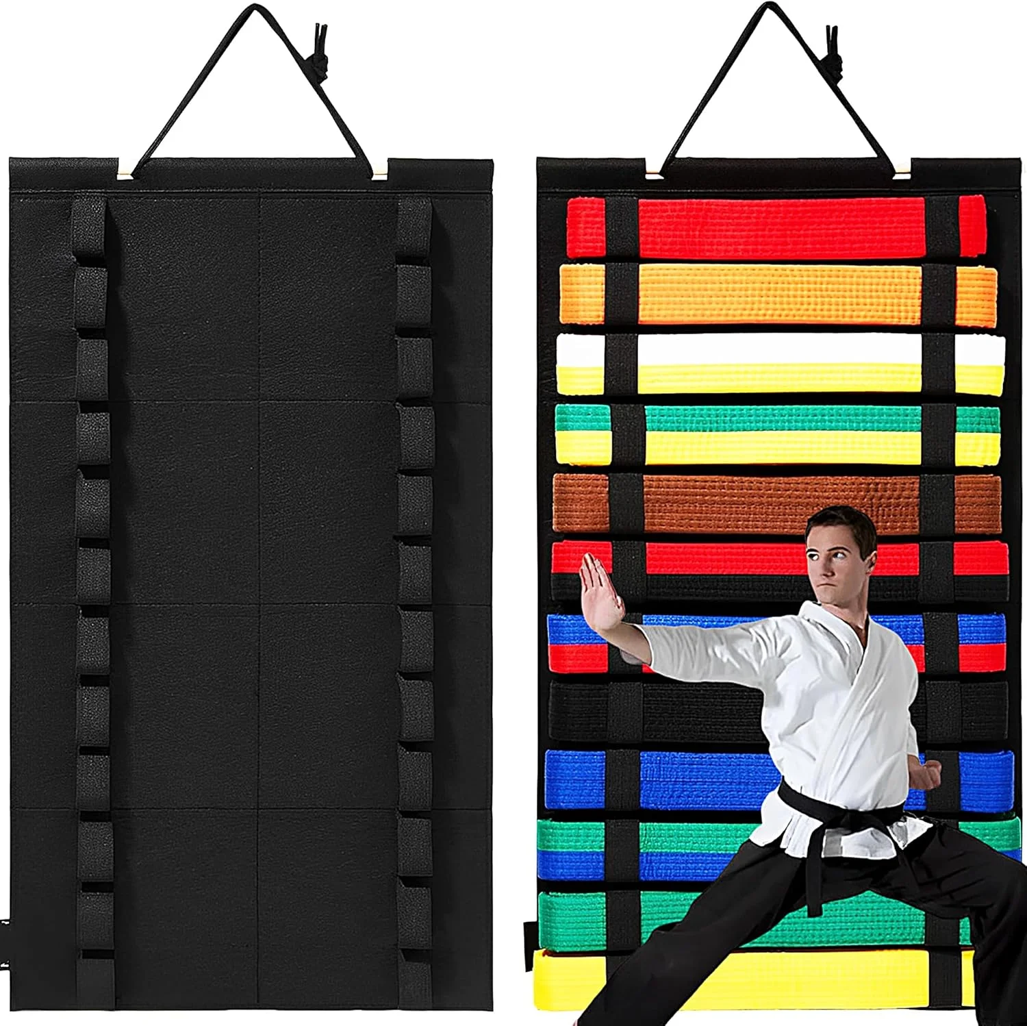 نگهدارنده کمربند هنرهای رزمی CHSG 12، مشکی، آویز دیواری، مناسب برای کمربندهای جودو، کمربندهای کاراته، کمربندهای نینجوتسو، هدیه ای عالی برای مربیان و دانش آموزان تکواندو (بدون کمربند)