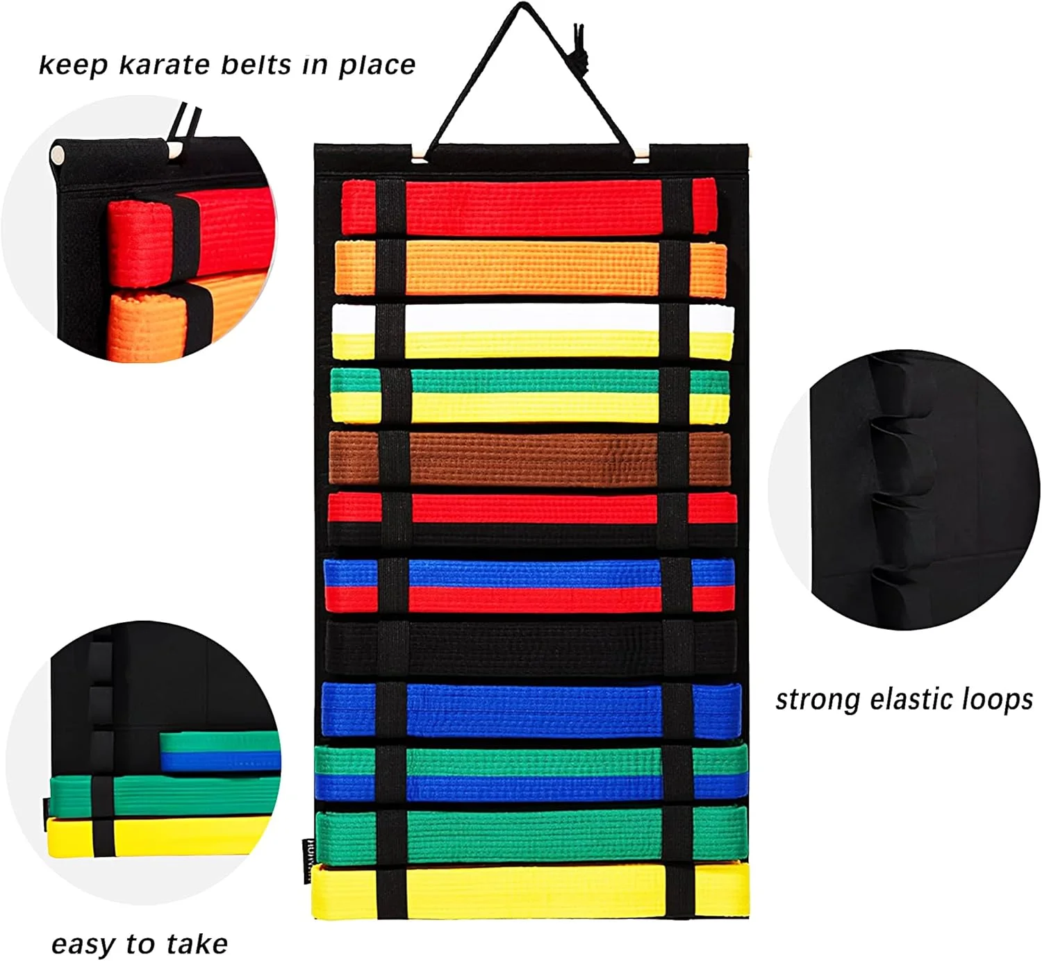 نگهدارنده کمربند هنرهای رزمی CHSG 12، مشکی، آویز دیواری، مناسب برای کمربندهای جودو، کمربندهای کاراته، کمربندهای نینجوتسو، هدیه ای عالی برای مربیان و دانش آموزان تکواندو (بدون کمربند)