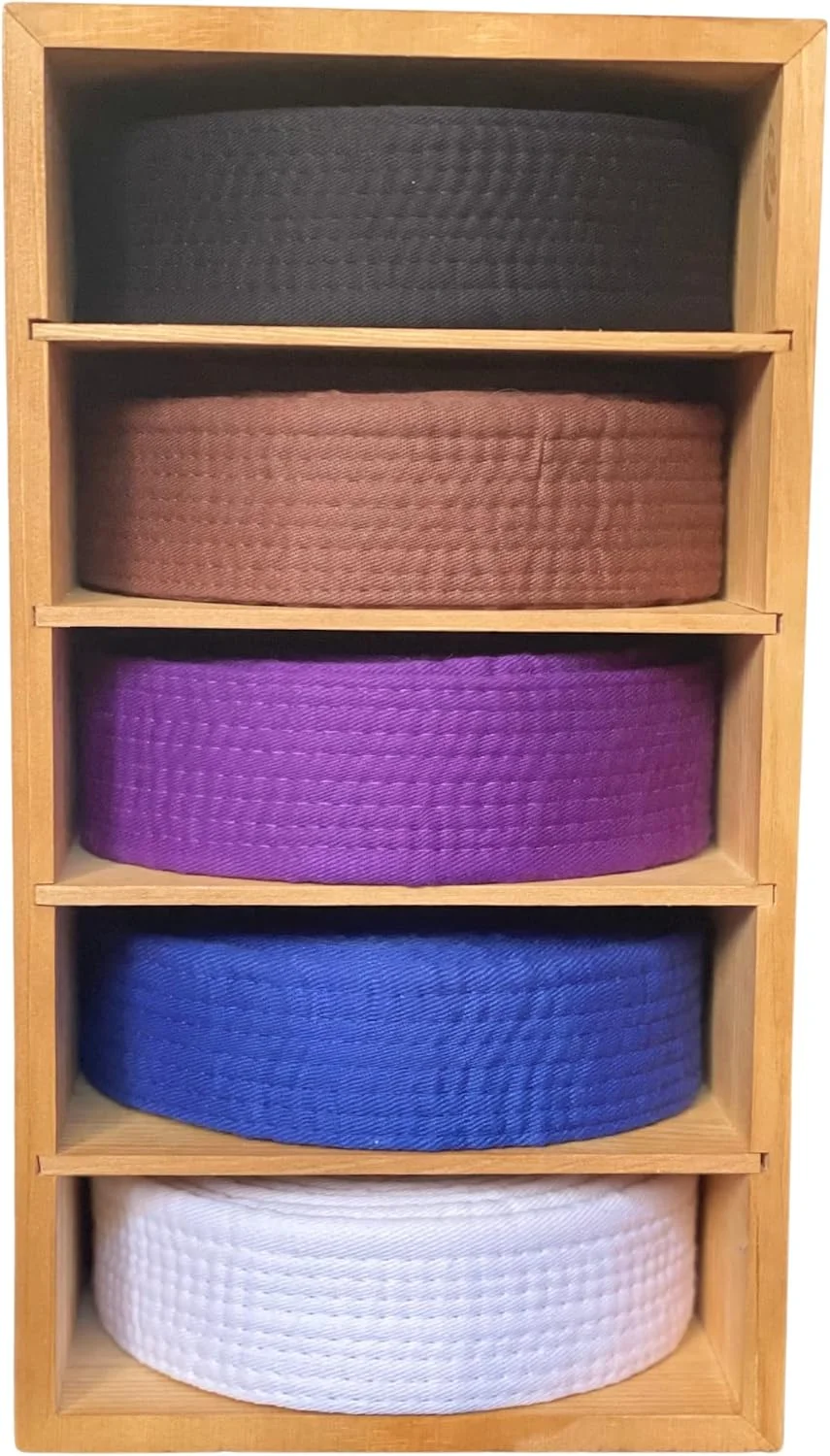 استند کمربند جوجیتسو برزیلی Alley Cats | باکس کمربند کاج | قفسه کمربند BJJ برای 5 کمربند | از سفید تا مشکی | جا کمربندی هنرهای رزمی | هدیه برای ورزشکاران جوجیتسو | OSS