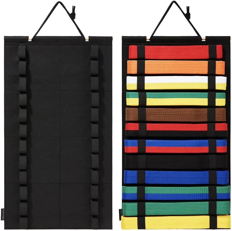 آویز کمربند هنرهای رزمی آزون، نمایشگر کمربند کاراته برای 12 کمربند، نمدی، بدون لوازم جانبی