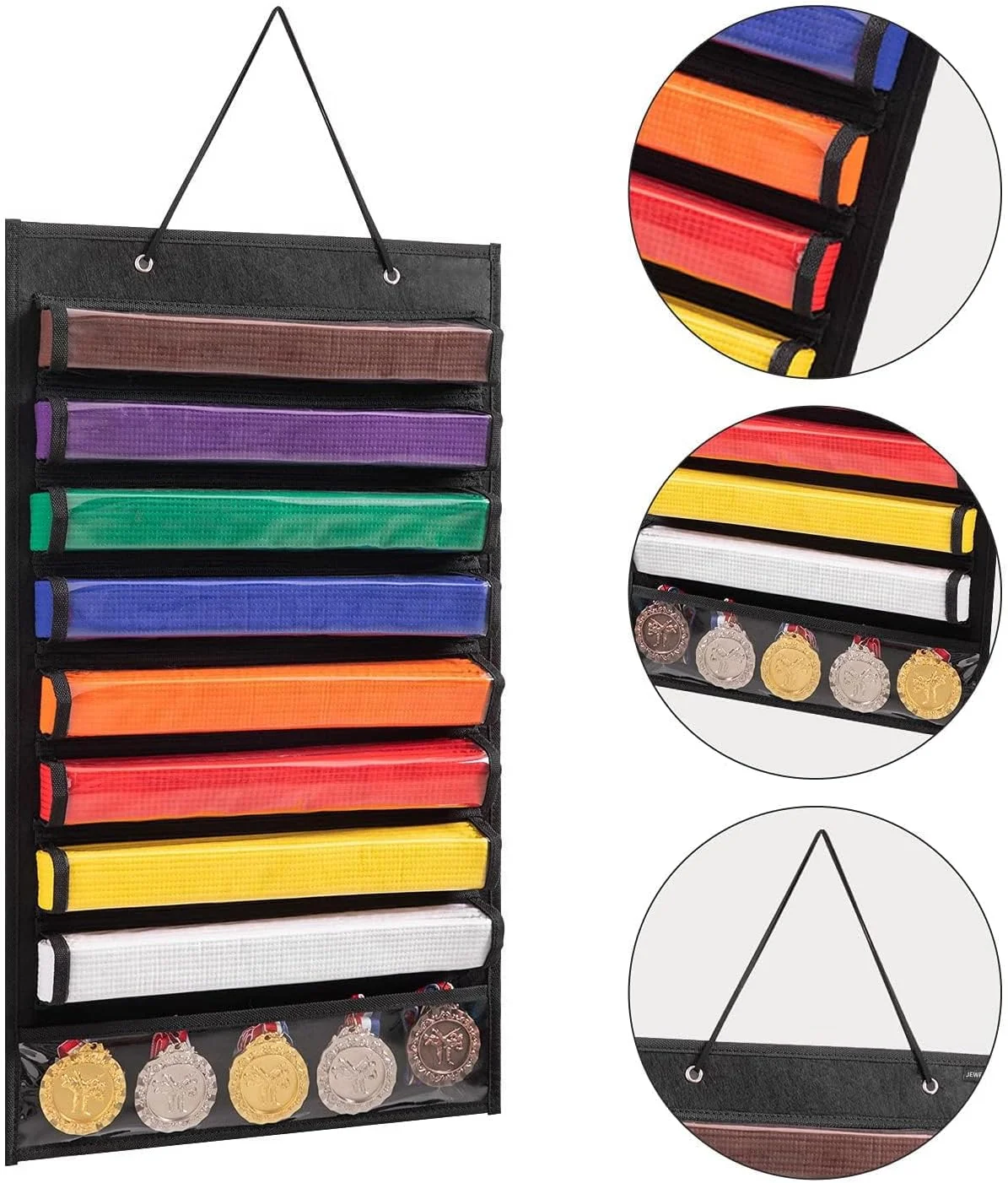 نگهدارنده کمربند هنرهای رزمی کاراته، تکواندو، قابل نصب روی دیوار، برای 8 کمربند، جای 5 مدال