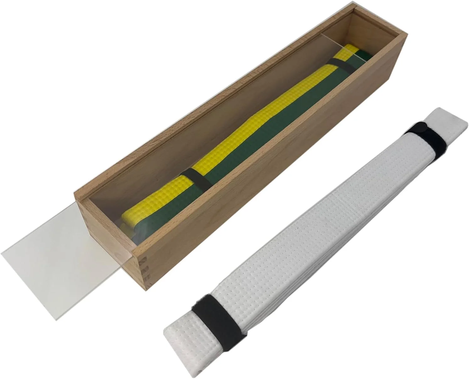 محفظه نمایش کمربند هنرهای رزمی چوبی با پنل کشویی اکریلیک - نگهدارنده و ویترین کلکسیونی کمربند کاراته/تکواندو/جوجیتسو - سازمان دهنده رومیزی کمربند برای دوجو و دکوراسیون منزل