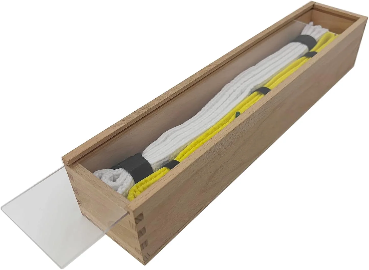 محفظه نمایش کمربند هنرهای رزمی چوبی با پنل کشویی اکریلیک - نگهدارنده و ویترین کلکسیونی کمربند کاراته/تکواندو/جوجیتسو - سازمان دهنده رومیزی کمربند برای دوجو و دکوراسیون منزل