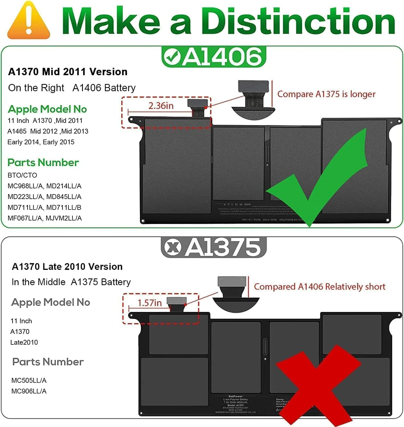 باتری سازگار با اپل مک بوک ایر 4 اینچ 11.6 مدل A1370 A1406 A1495