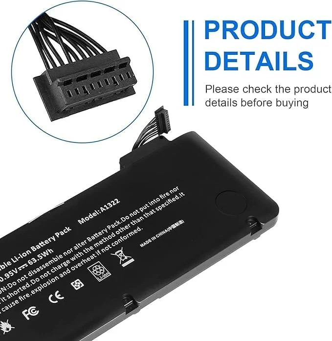 باتری A1278 A1322 سازگار با Apple MacBook Pro 13 اینچ (نسخه های اواسط سال 2009، 2010، 2011، 2012) MB990*/A / MB990CH/A / MB990J/A / MB990LL/A / MB990ZP/A / MB991*/A MC700LL/A MC724LL/A