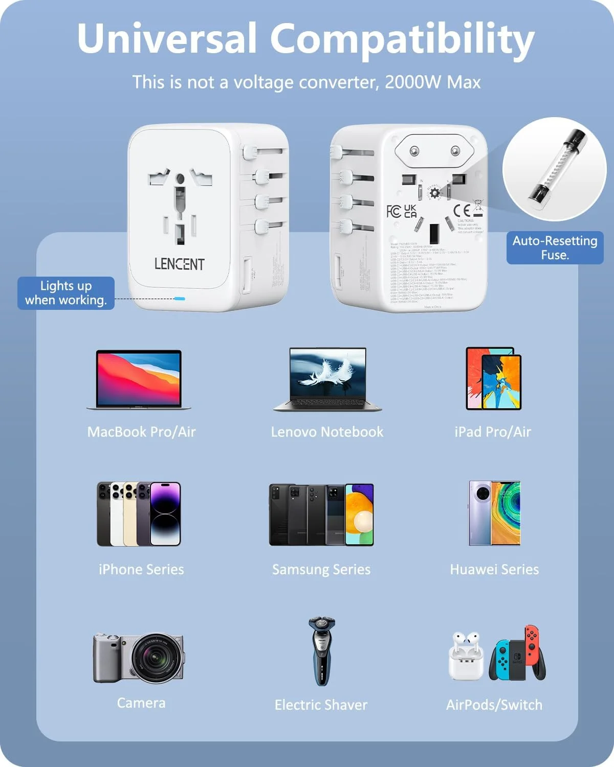 آداپتور مسافرتی بین المللی 100 واتی LENCENT، آداپتور مسافرتی جهانی GaN با 1 پورت USB-A و 4 پورت Type C، شارژر سریع برای تلفن، لپ تاپ، آداپتور پلاگین جهانی برای ایالات متحده آمریکا/انگلستان/اتحادیه اروپا/استرالیا، سفید آداپتور مسافرتی بین المللی 100 واتی LENCENT، آداپتور مسافرتی جهانی GaN با 1 پورت USB-A و 4 پورت Type C، شارژر سریع برای تلفن، لپ تاپ، آداپتور پلاگین جهانی برای ایالات متحده آمریکا/انگلستان/اتحادیه اروپا/استرالیا، سفید