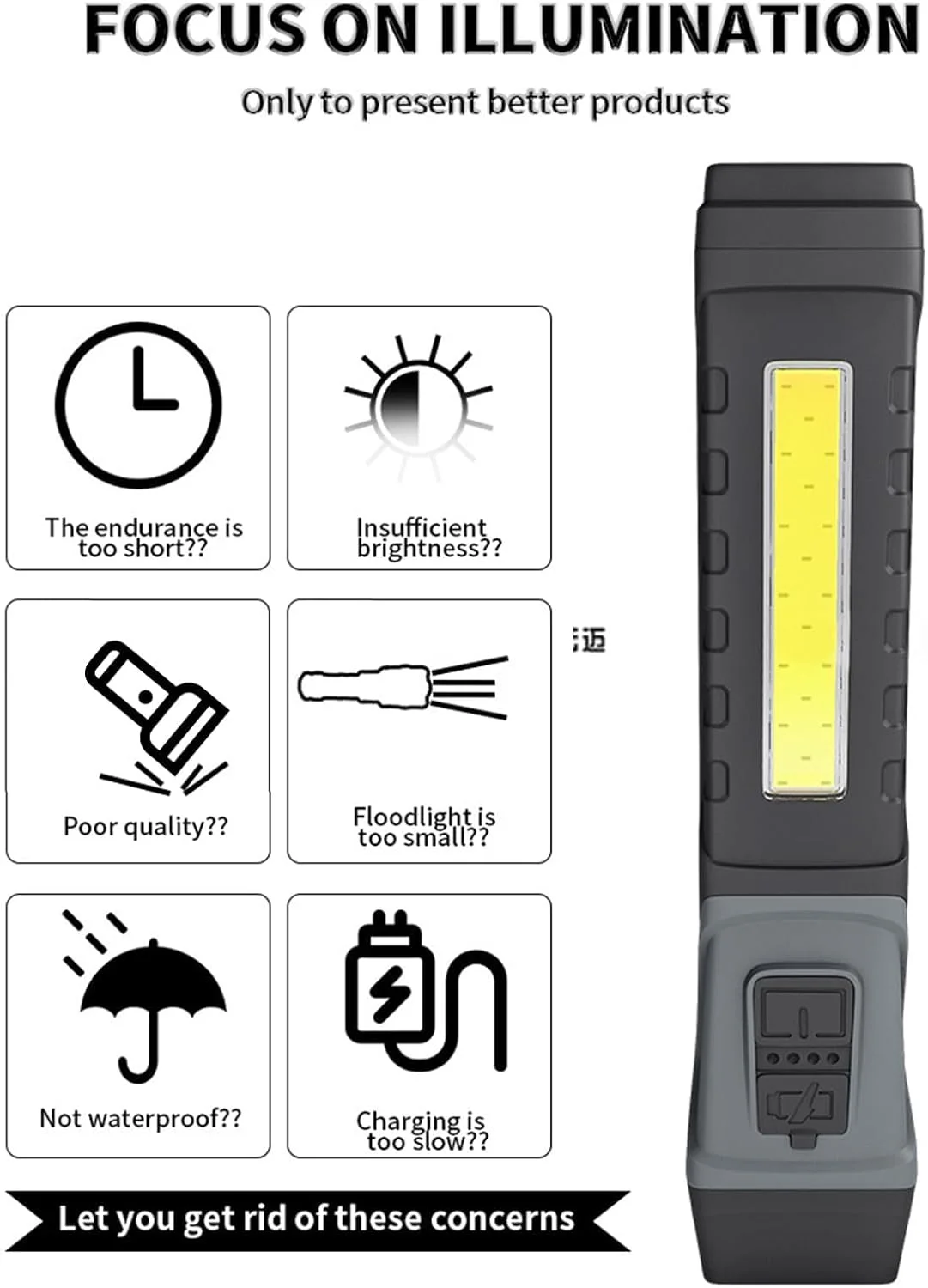 چراغ قوه شارژی LED MAKINGTEC، چراغ کار فوق العاده روشن با 5 حالت نورپردازی، چراغ قوه با پایه مغناطیسی و گیره، چراغ بازرسی قابل حمل تاشو 90 درجه برای کارگاه گاراژ اضطراری