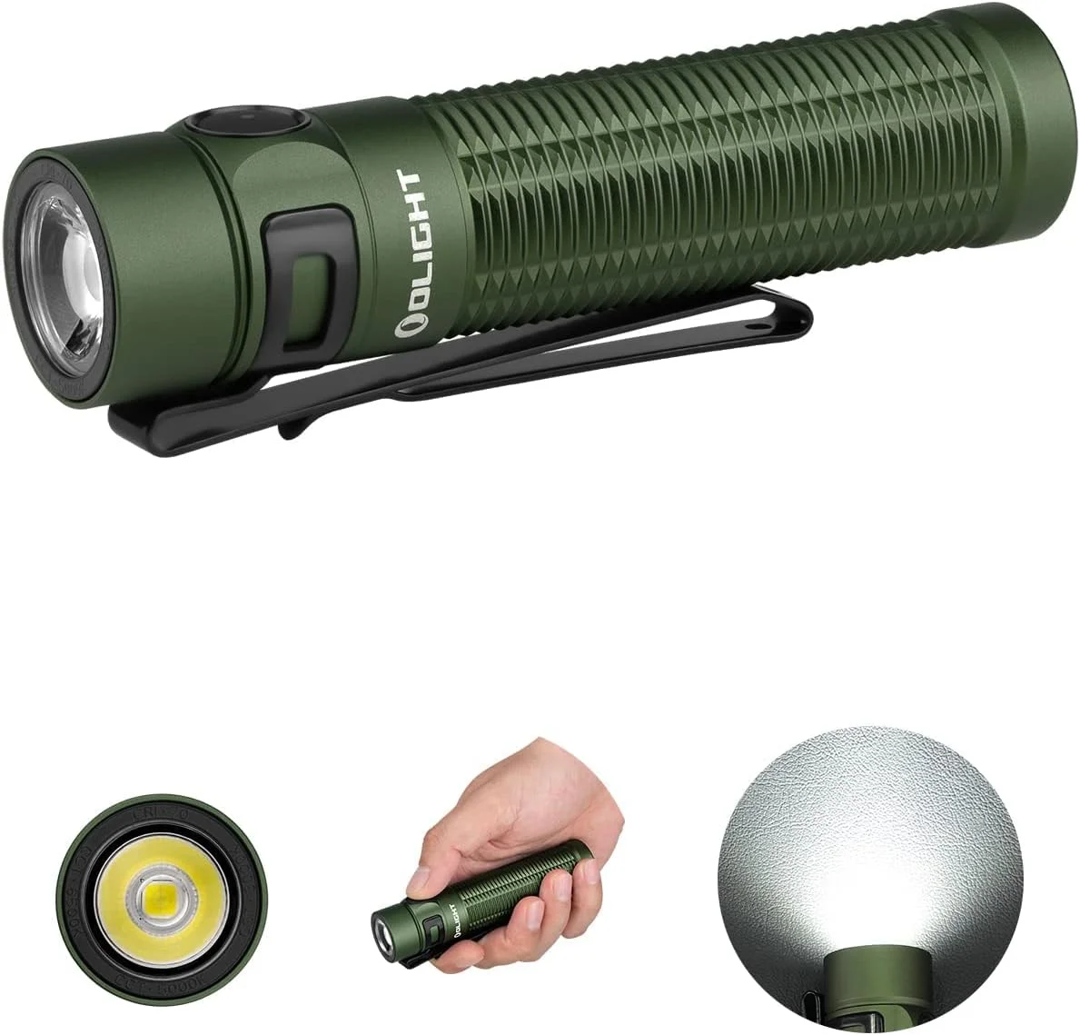 چراغ قوه شارژی فشرده OLIGHT Baton3 Pro Max 2500 لومن با حسگر مجاورت ایمنی، چراغ قوه LED جیبی با لومن بالا برای کمپینگ، استفاده اضطراری (نور CW: 5700~6700K) (سبز زیتونی)