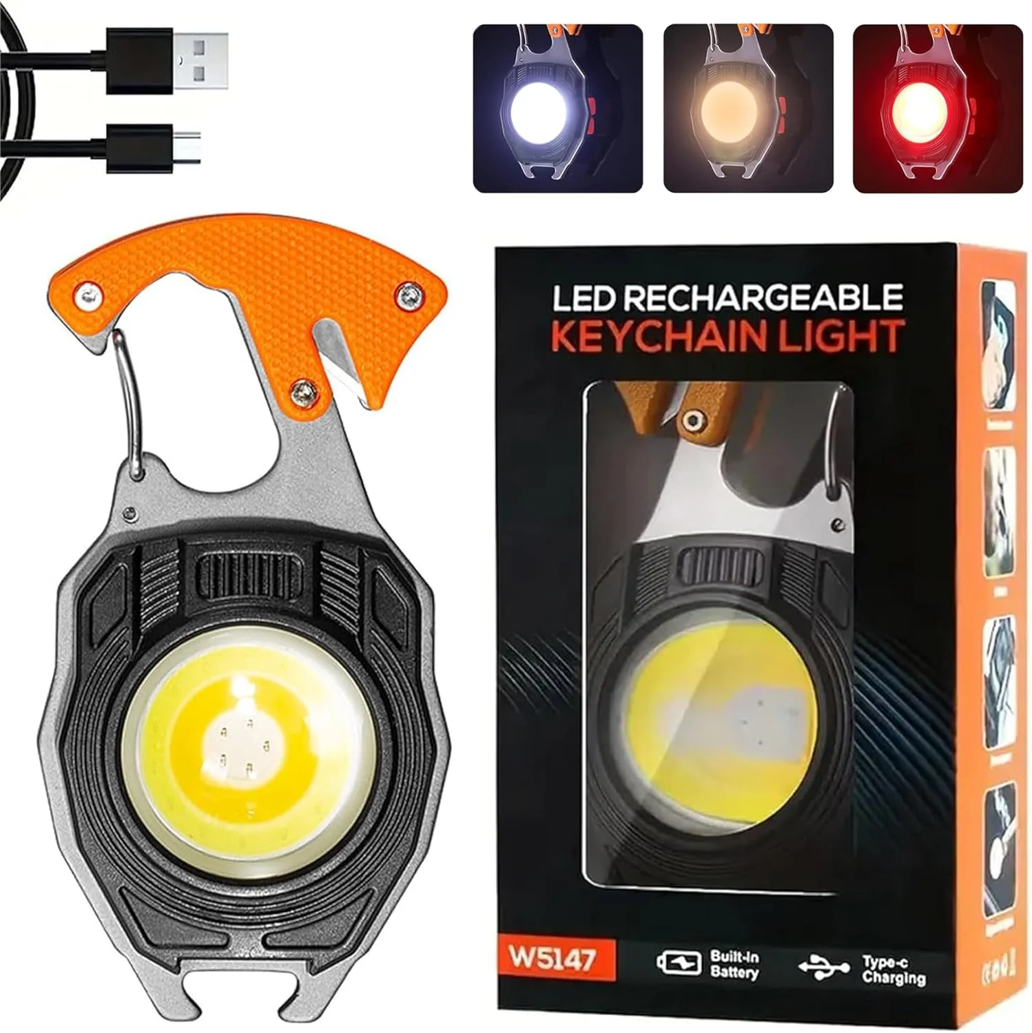 چراغ قوه LED جاکلیدی، چراغ قوه قابل شارژ با 7 حالت نور، سوت، پیچ گوشتی، درب بازکن بطری، پایه مغناطیسی، چراغ COB چند منظوره برای کمپینگ و فضای باز