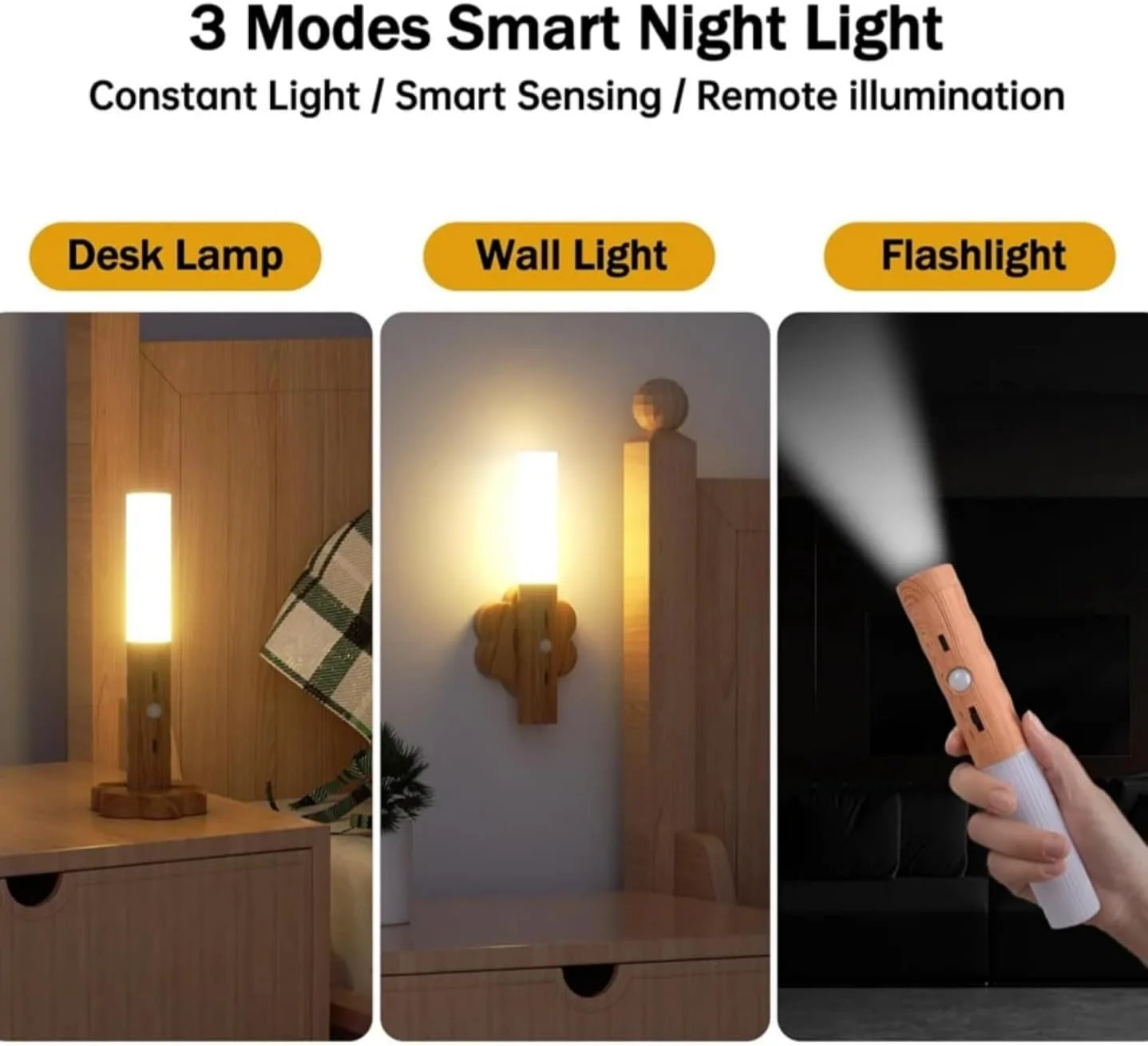 چراغ هوشمند LED با حسگر حرکتی، 3 حالت نوردهی، چراغ قوه دستی قابل حمل، پایه مغناطیسی، قابل نصب روی دیوار، شارژ USB-C، مناسب برای راهرو، اتاق خواب، اتاق کودک، سرویس بهداشتی، راه پله و کریدور