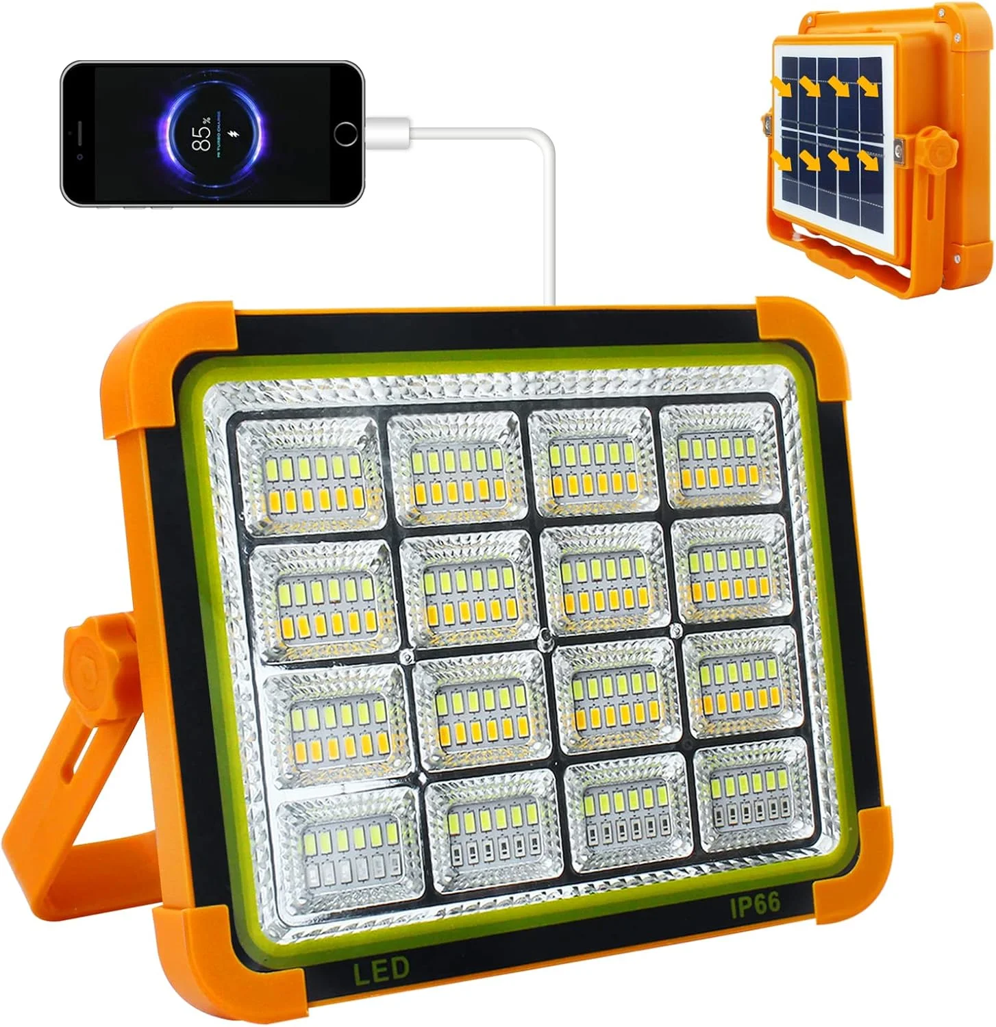 چراغ کار خورشیدی LED 100 وات CREATESTAR، قابل شارژ با باتری 12000 میلی آمپر ساعت با 4 حالت نور، نورافکن خورشیدی برای گاراژ، کمپینگ، ماهیگیری، مواقع اضطراری و کارگاه های ساختمانی