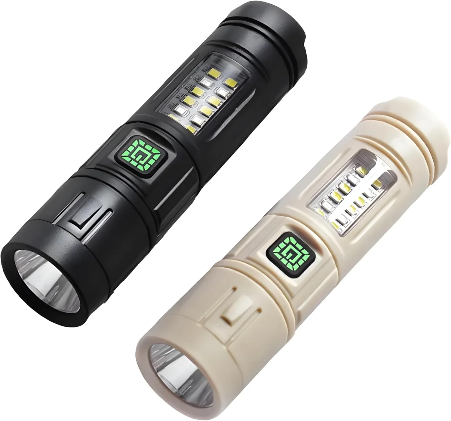 چراغ قوه شارژی QLIGHT (دو عددی)، چراغ قوه LED با نور بالا 2000 لومن، چراغ قوه دستی بادوام و قدرتمند با چراغ جانبی COB، 5 حالت نوردهی، چراغ قوه برای کمپینگ و پیاده روی