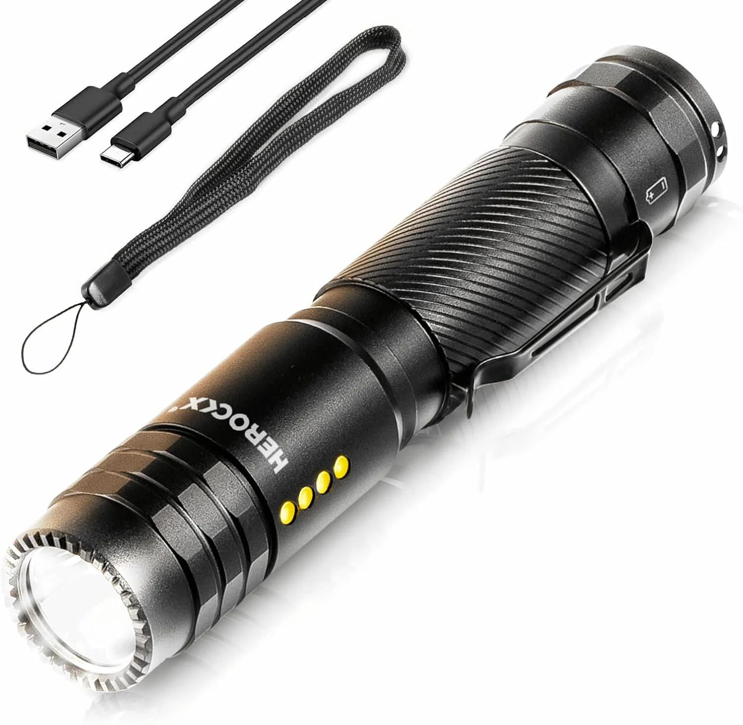 چراغ قوه LED قابل شارژ 1800mAh با لومن بالا، چراغ قوه دستی تاکتیکی فوق العاده روشن 1000 لومن، زوم دار، ضد آب، چراغ قوه با ماندگاری طولانی برای پیاده روی، کمپینگ، هدیه