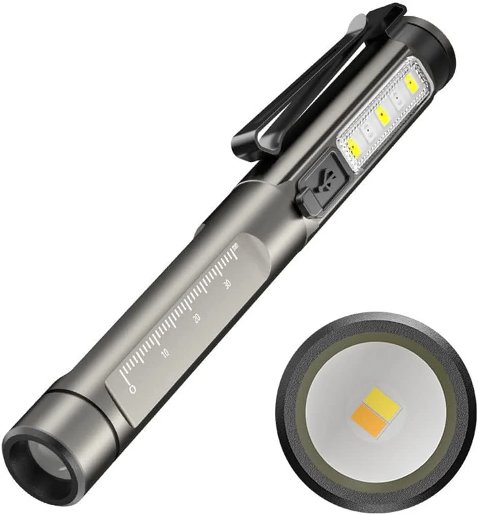 چراغ قوه قلمی پزشکی NALACAL، چراغ قوه قلمی USB قابل شارژ، چراغ قلمی LED قابل استفاده مجدد با نور سفید/زرد/UV، باتری داخلی، اندازه گیری مردمک چشم برای پزشک، پرستار، اورژانس [کلاس انرژی A+]