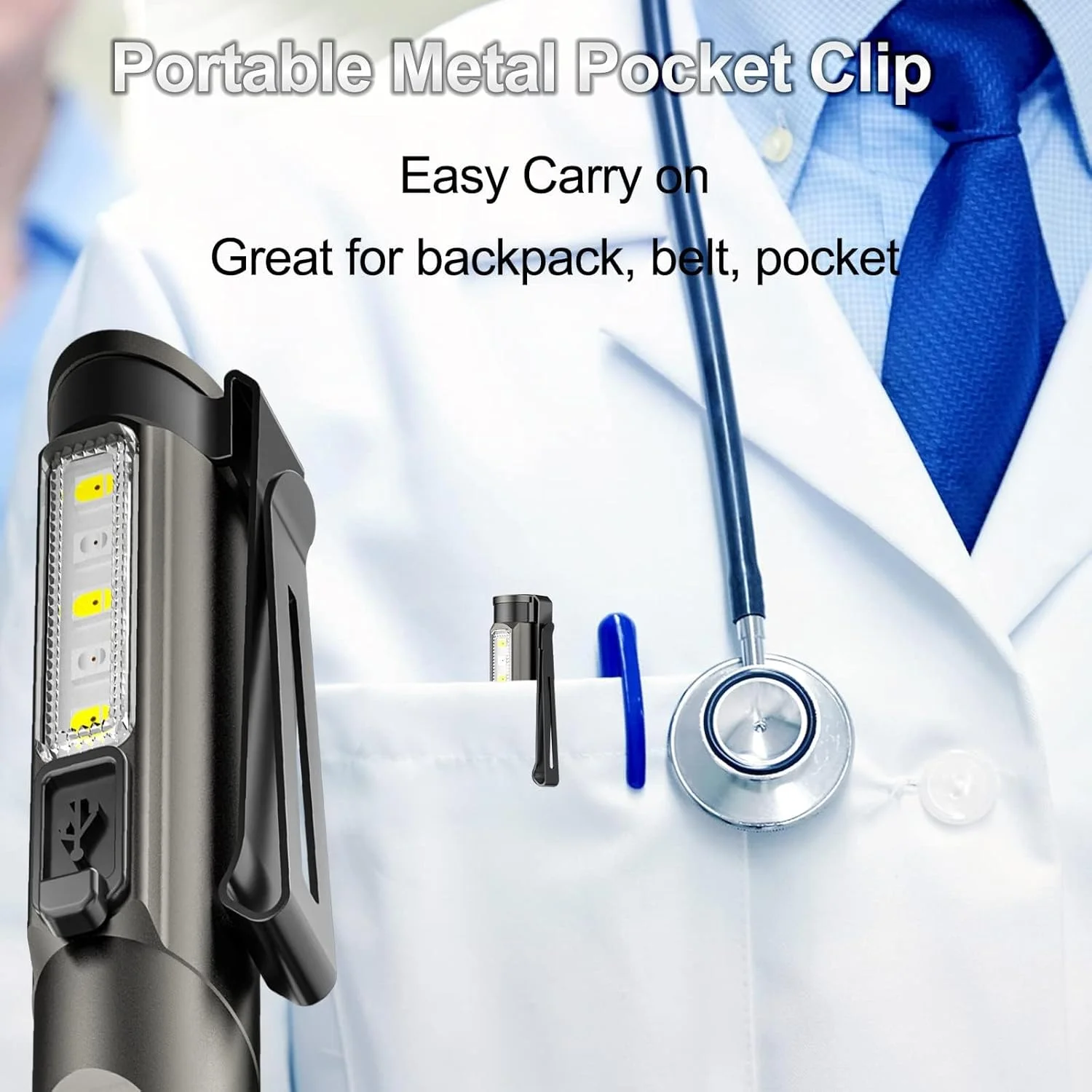 چراغ قوه قلمی پزشکی NALACAL، چراغ قوه قلمی USB قابل شارژ، چراغ قلمی LED قابل استفاده مجدد با نور سفید/زرد/UV، باتری داخلی، اندازه گیری مردمک چشم برای پزشک، پرستار، اورژانس [کلاس انرژی A+]