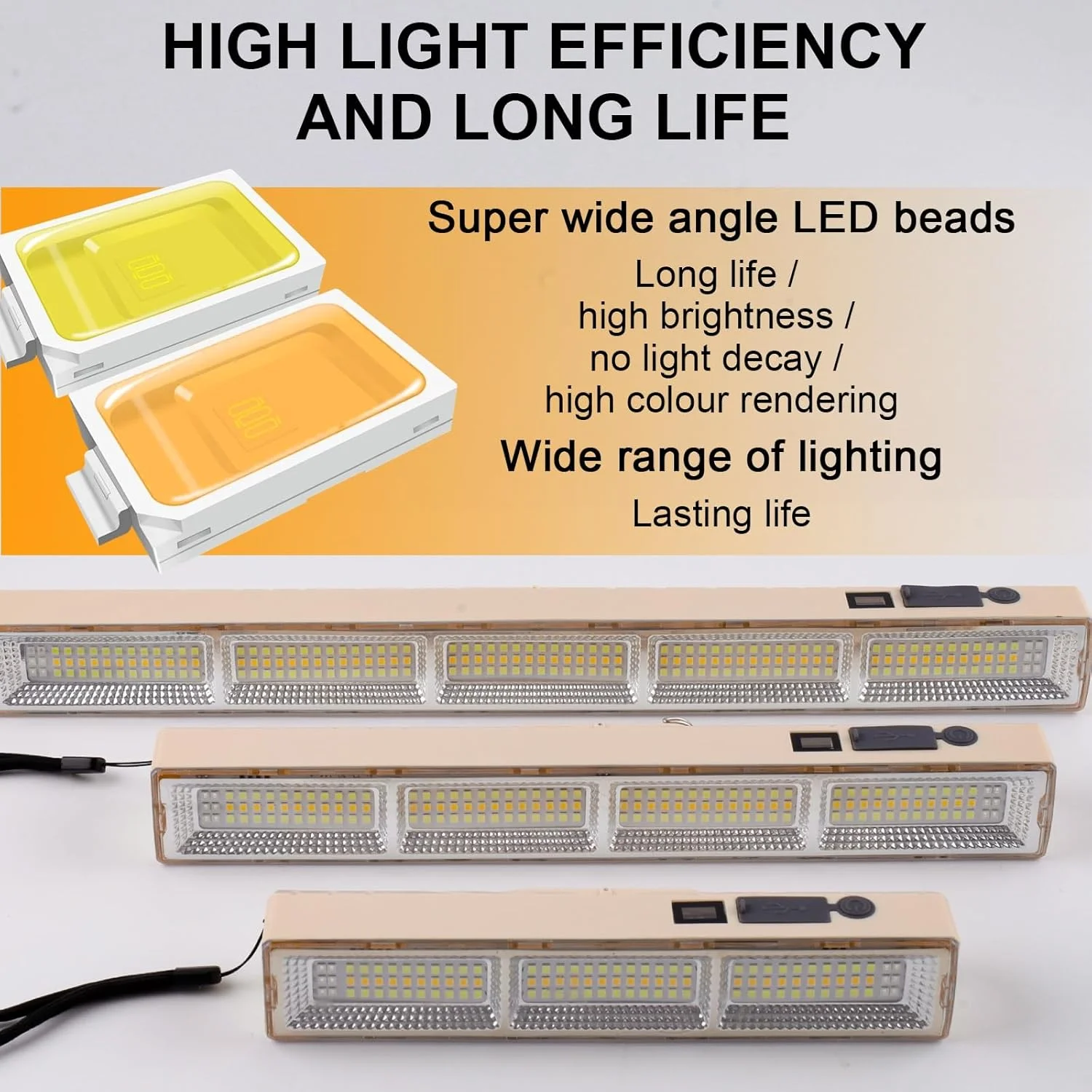 چراغ کار LED شارژی 22 سانتی متری، نورافکن قابل حمل، چراغ قوه LED، چراغ های کمپینگ، نورافکن، چراغ امنیتی برای تعمیر خودرو، انبار، باغ، ماهیگیری، کمپینگ، پیاده روی، شرایط اضطراری
