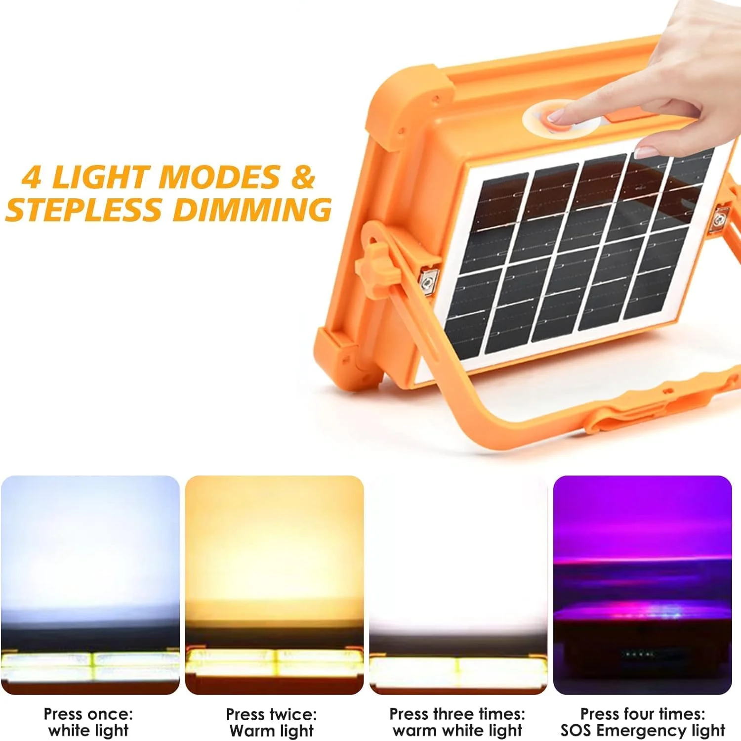 چراغ کار LED خورشیدی ECVV، چراغ قوه قابل حمل USB قابل شارژ 200 وات با 4 حالت روشنایی ضد آب 3000LM برای کمپینگ در فضای باز، ماهیگیری، پیاده روی، تعمیر خودرو و مواقع اضطراری