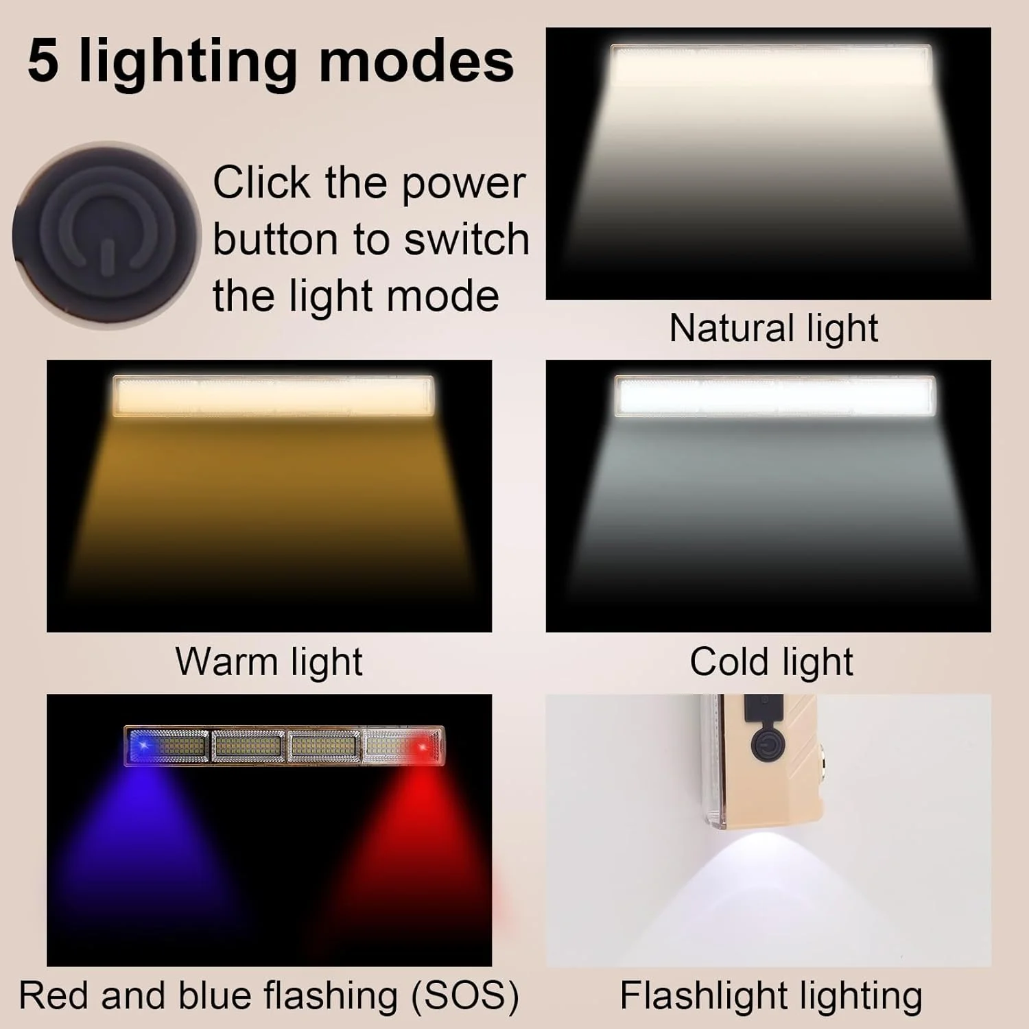 چراغ کار LED شارژی 22 سانتی متری، نورافکن قابل حمل، چراغ قوه LED، چراغ های کمپینگ، نورافکن، چراغ امنیتی برای تعمیر خودرو، انبار، باغ، ماهیگیری، کمپینگ، پیاده روی، شرایط اضطراری
