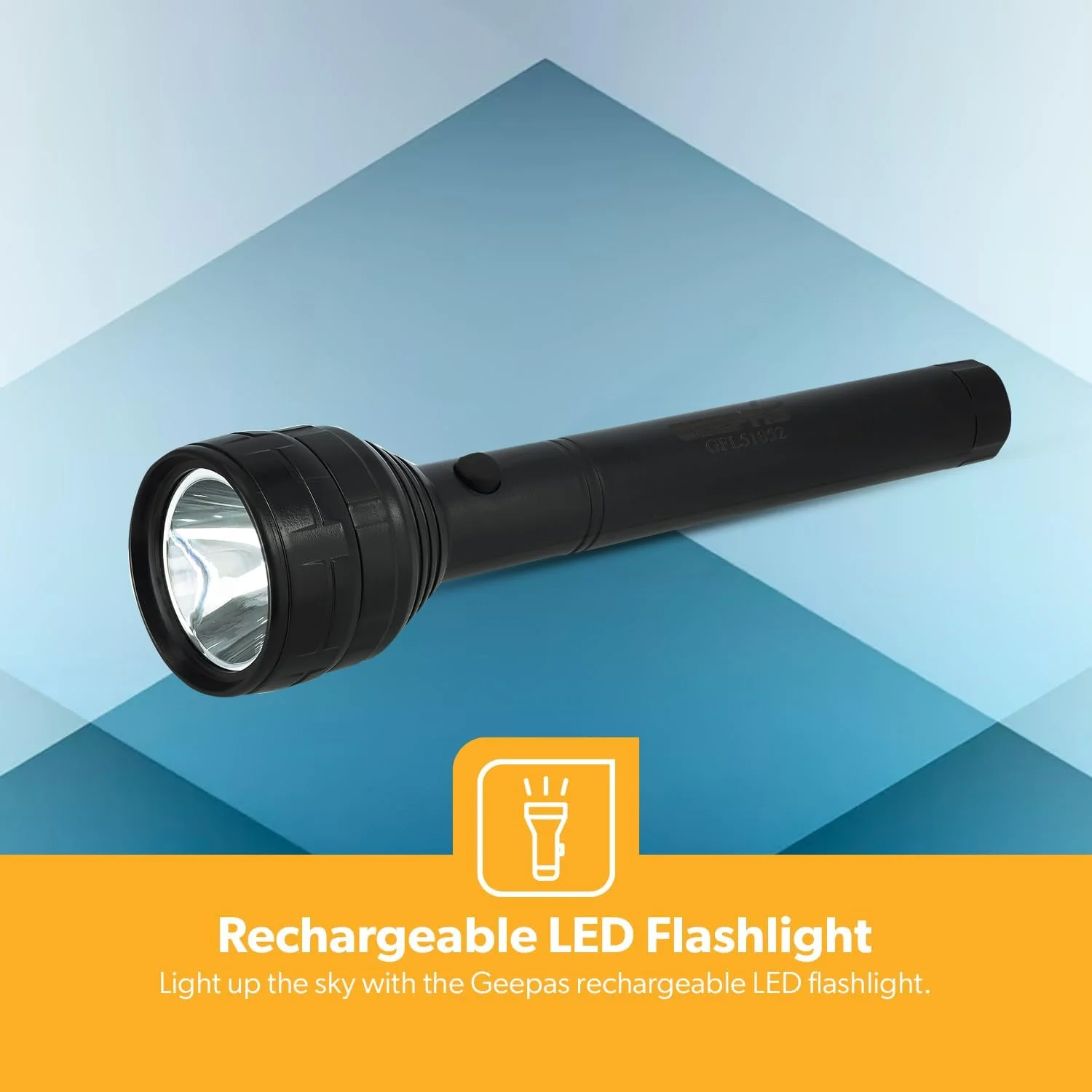 چراغ قوه LED شارژی Geepas، شارژ USB، GFL51052 | 8 ساعت کارکرد باتری لیتیومی ایده آل برای کمپینگ، پیاده روی و فعالیت های فضای باز