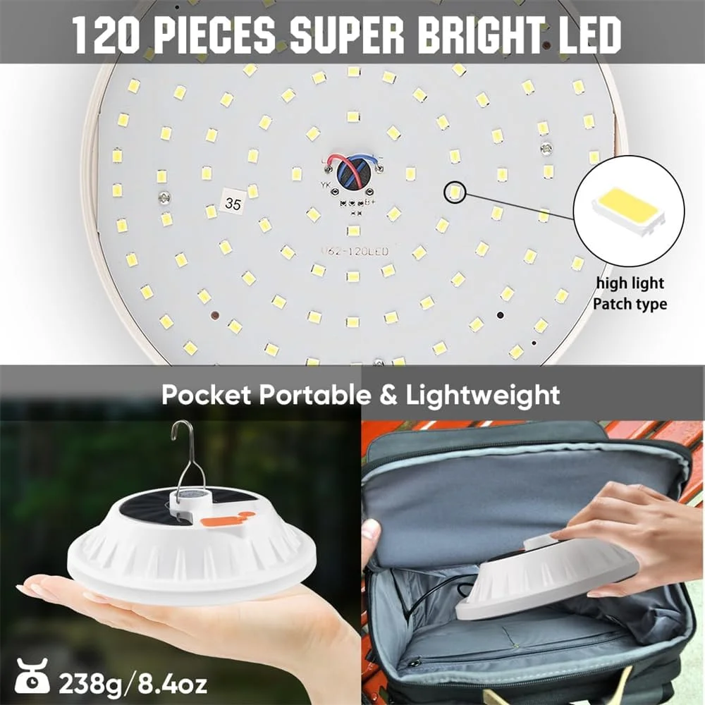 چراغ کمپینگ خورشیدی Azonee با کنترل از راه دور، چراغ چادر LED 4000LM، چراغ قوه USB قابل شارژ ضد آب IPX4 برای پیاده روی، قطع برق، طوفان