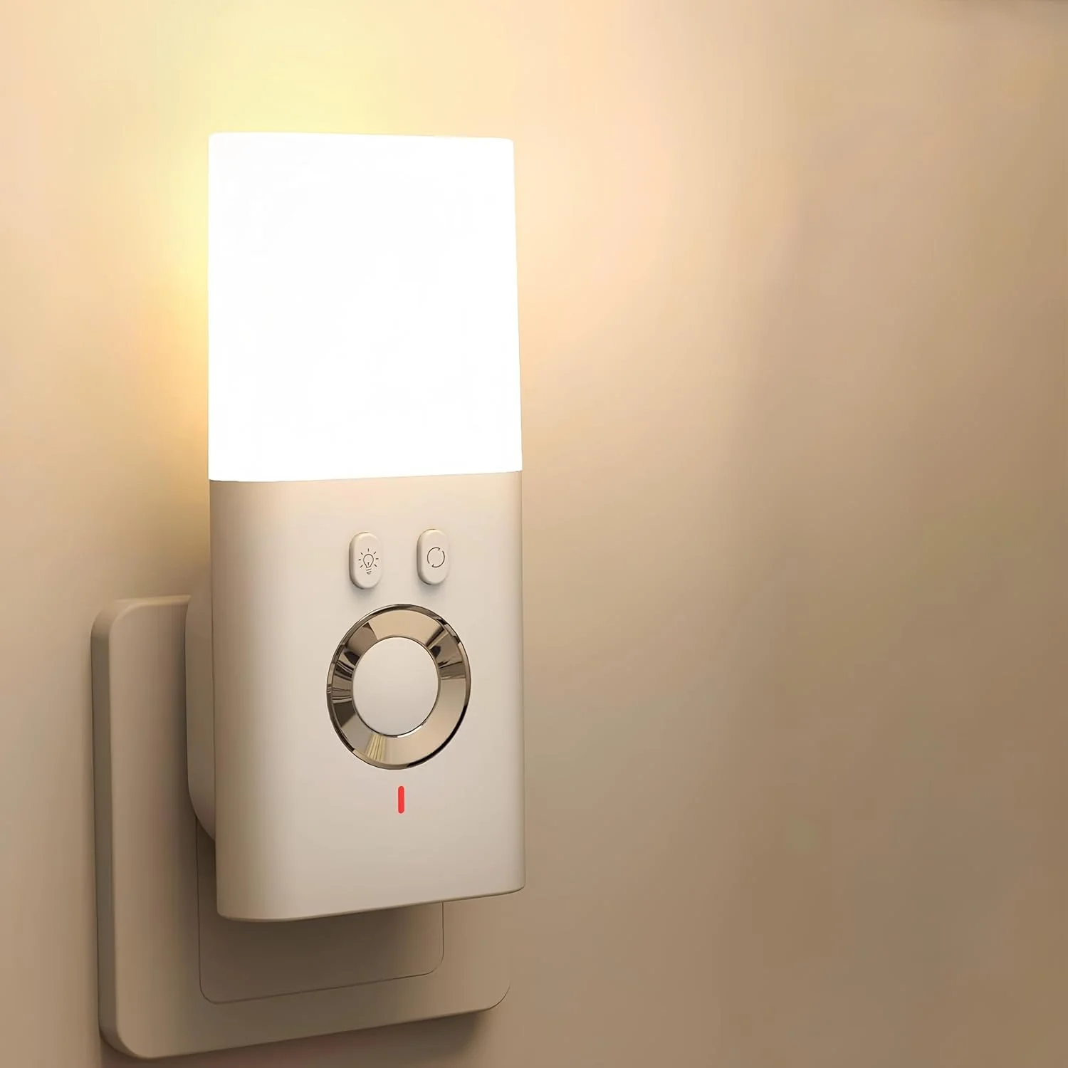 چراغ خواب پریزی Necomi، چراغ خواب LED شارژی با حسگر هوشمند، با حسگر غروب و طلوع، چراغ جوی رنگارنگ، نور گرم 4000K با عملکرد روشنایی اضطراری برای اتاق کودکان، فضای باز و غیره