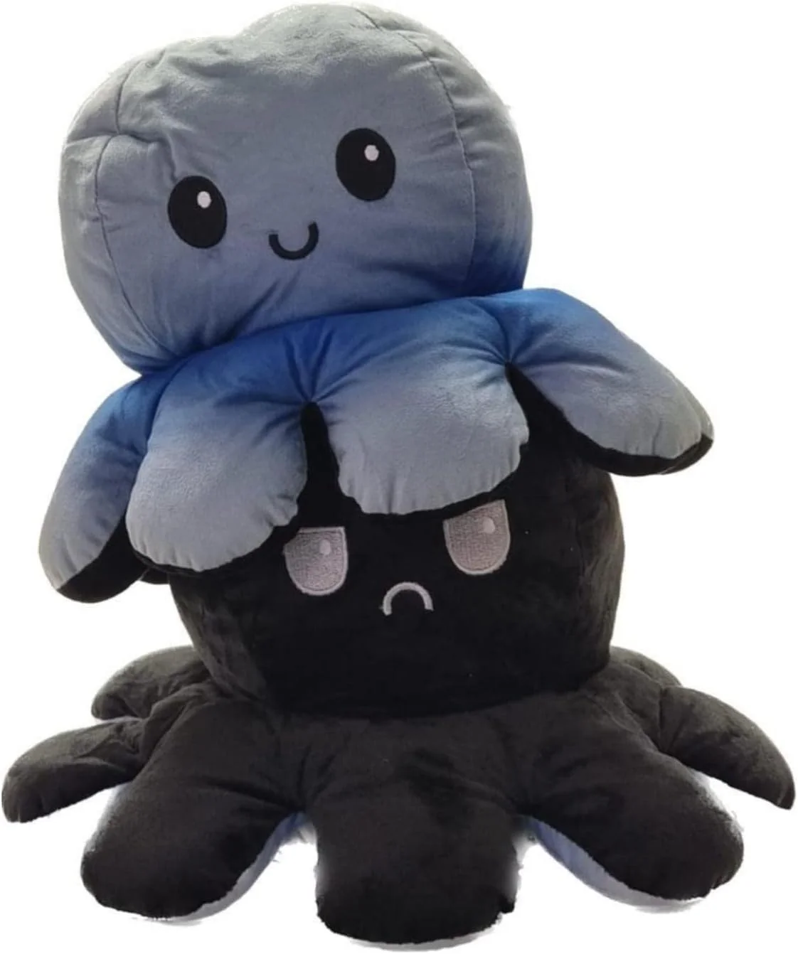 عروسک اختاپوس پولیشی بزرگ و دو رو، عروسک پولیشی احساسی دو طرفه، اسباب بازی نرم، بدون نیاز به گفتن یک کلمه، به عنوان هدیه برای کودکان و بزرگسالان یا برای دکوراسیون (آبی/مشکی)