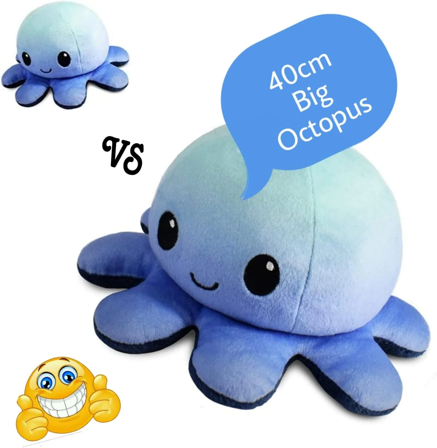 عروسک اختاپوس پولیشی بزرگ و دو رو، عروسک پولیشی احساسی دو طرفه، اسباب بازی نرم، بدون نیاز به گفتن یک کلمه، به عنوان هدیه برای کودکان و بزرگسالان یا برای دکوراسیون (آبی/مشکی)