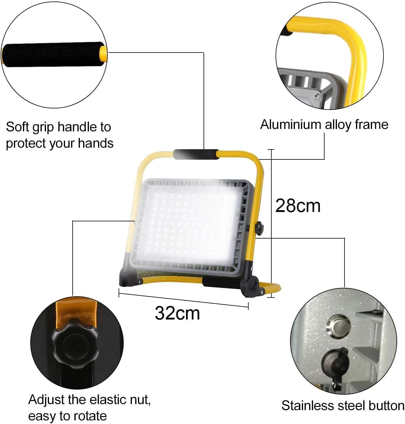 چراغ های کمپینگ فنری X، چراغ های قابل حمل COB LED قابل شارژ، چراغ کار 100 وات ضد آب با زاویه قابل تنظیم، برای تعمیر خودرو در فضای باز، باغبانی، پیاده روی، کارگاه اضطراری