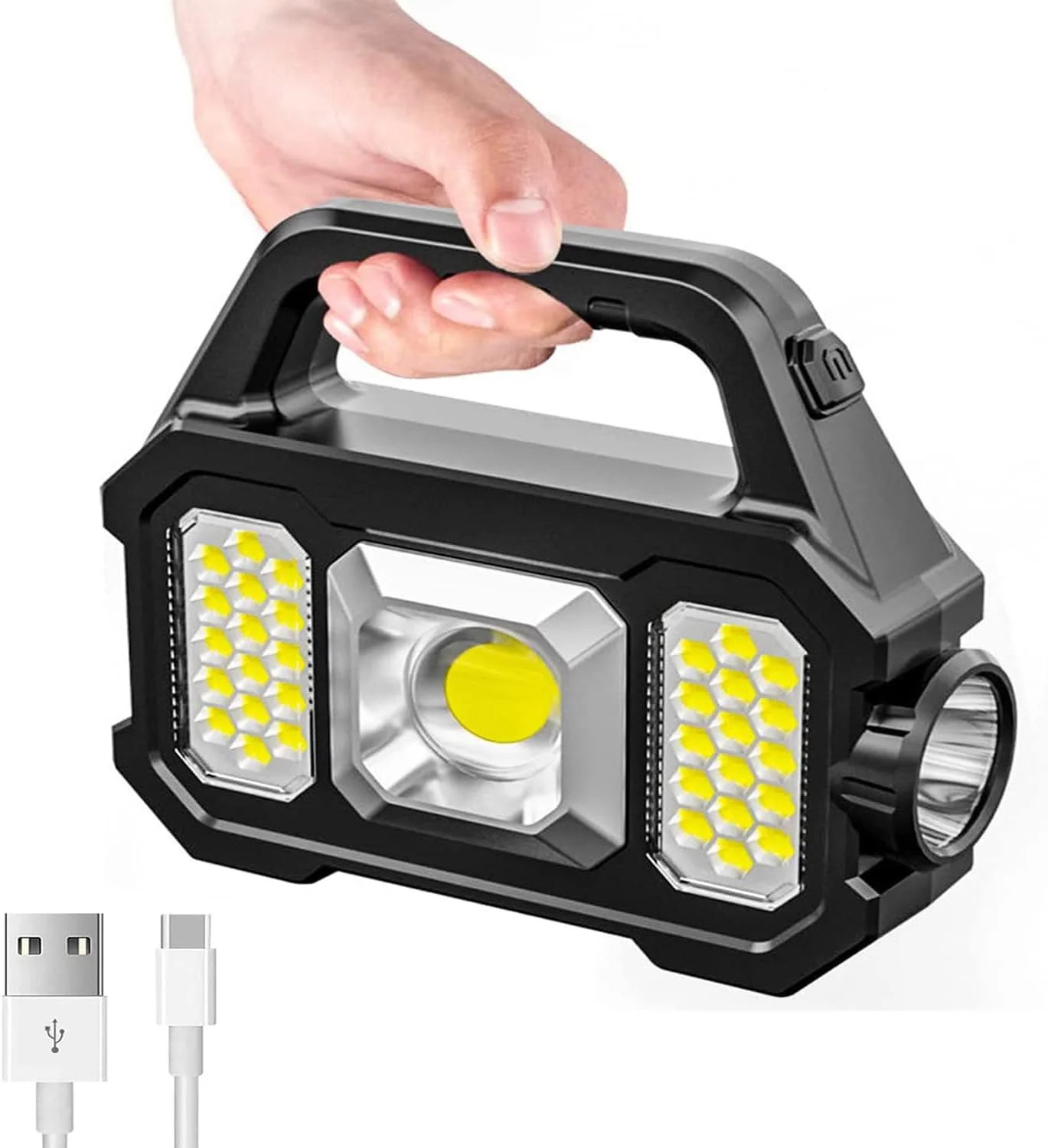 چراغ قوه دستی خورشیدی، چراغ های فانوسی LED قابل شارژ با 6 حالت، نورافکن LED فوق العاده روشن، چراغ های کار قابل حمل ضد آب و سبک وزن برای ماهیگیری، کمپینگ در فضای باز و مواقع اضطراری