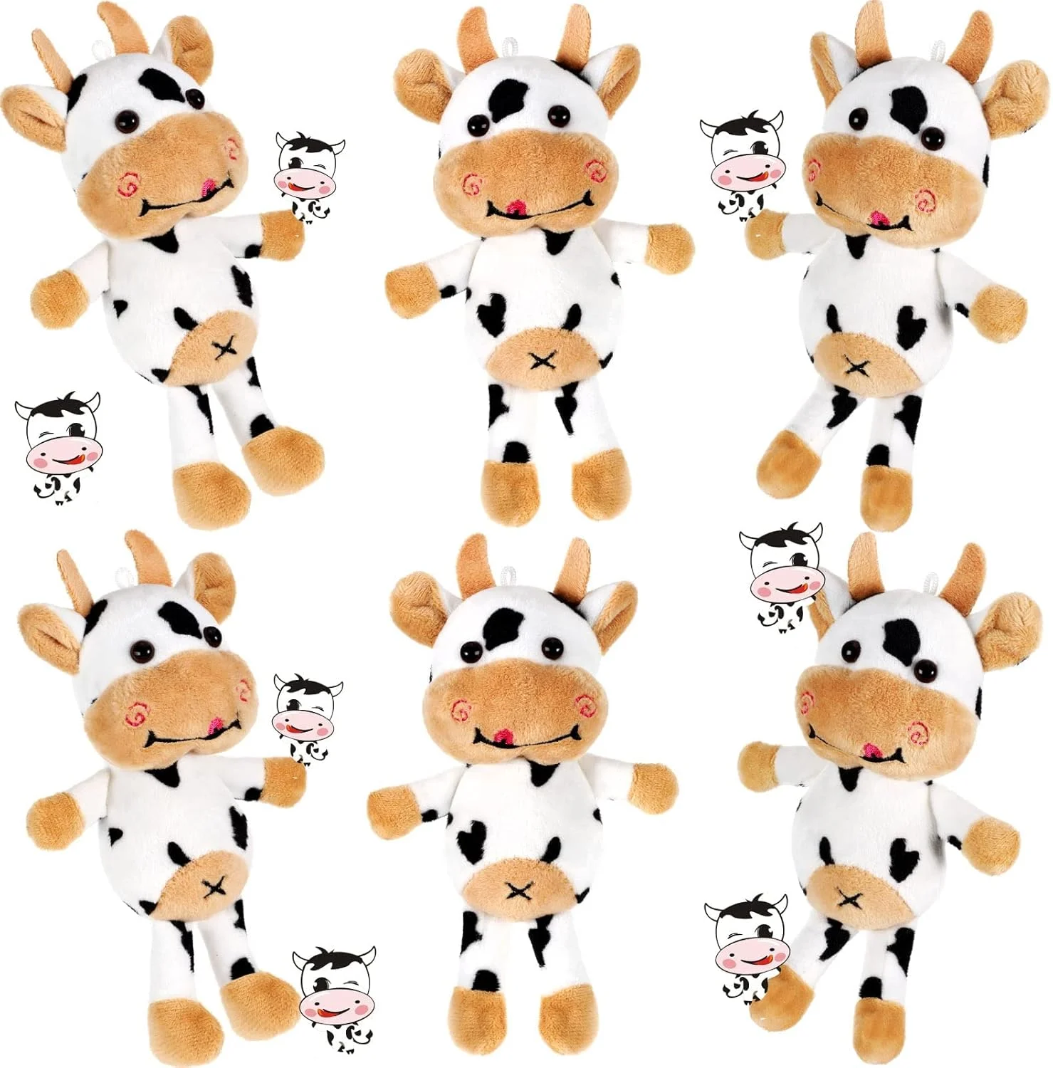 اکسفور 6 عدد مینی عروسک پولیشی، گاومیش های پولیشی کوچک برای مهمانی، هدیه تولد گاوی نرم و کوچک برای کودکان دختر و پسر، آویز کوله پشتی جاکلیدی