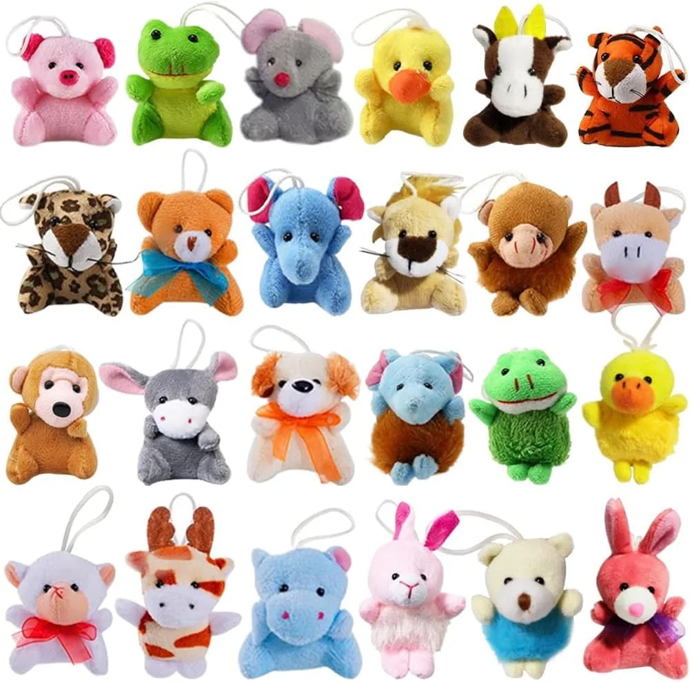 مجموعه 24 عددی مینی عروسک پولیشی حیوانات، اسباب بازی های جاکلیدی حیوانات بامزه، مجموعه حیوانات کوچک پر شده هدیه برای کودکان، هدیه کریسمس، پرکننده تخم مرغ عید پاک، جایزه کلاسی ولنتاین