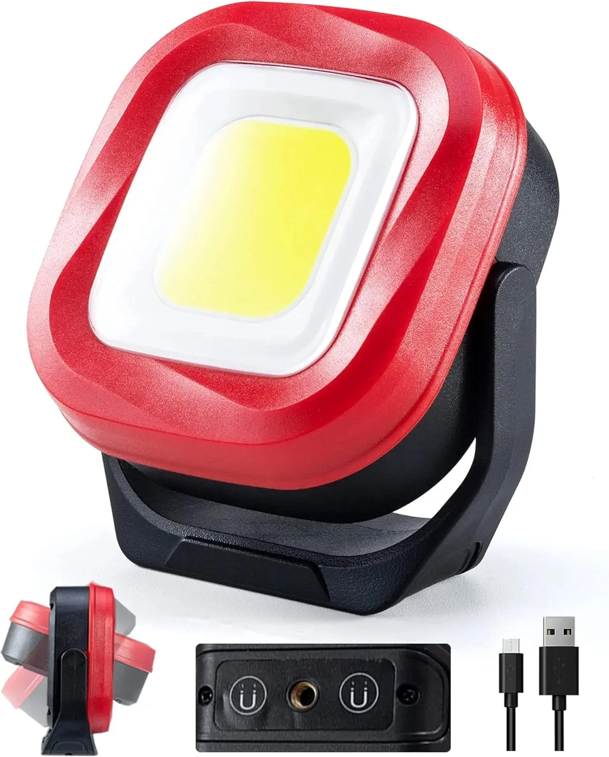 چراغ کار LED، 42 LED با روشنایی 1000 لومن، چراغ کار قابل شارژ، چراغ قوه مغناطیسی قابل حمل برای کمپینگ در فضای باز، پیاده روی، مواقع اضطراری، تعمیر خودرو و روشنایی ضد آب محل کار - 2400mAh، 1 عدد