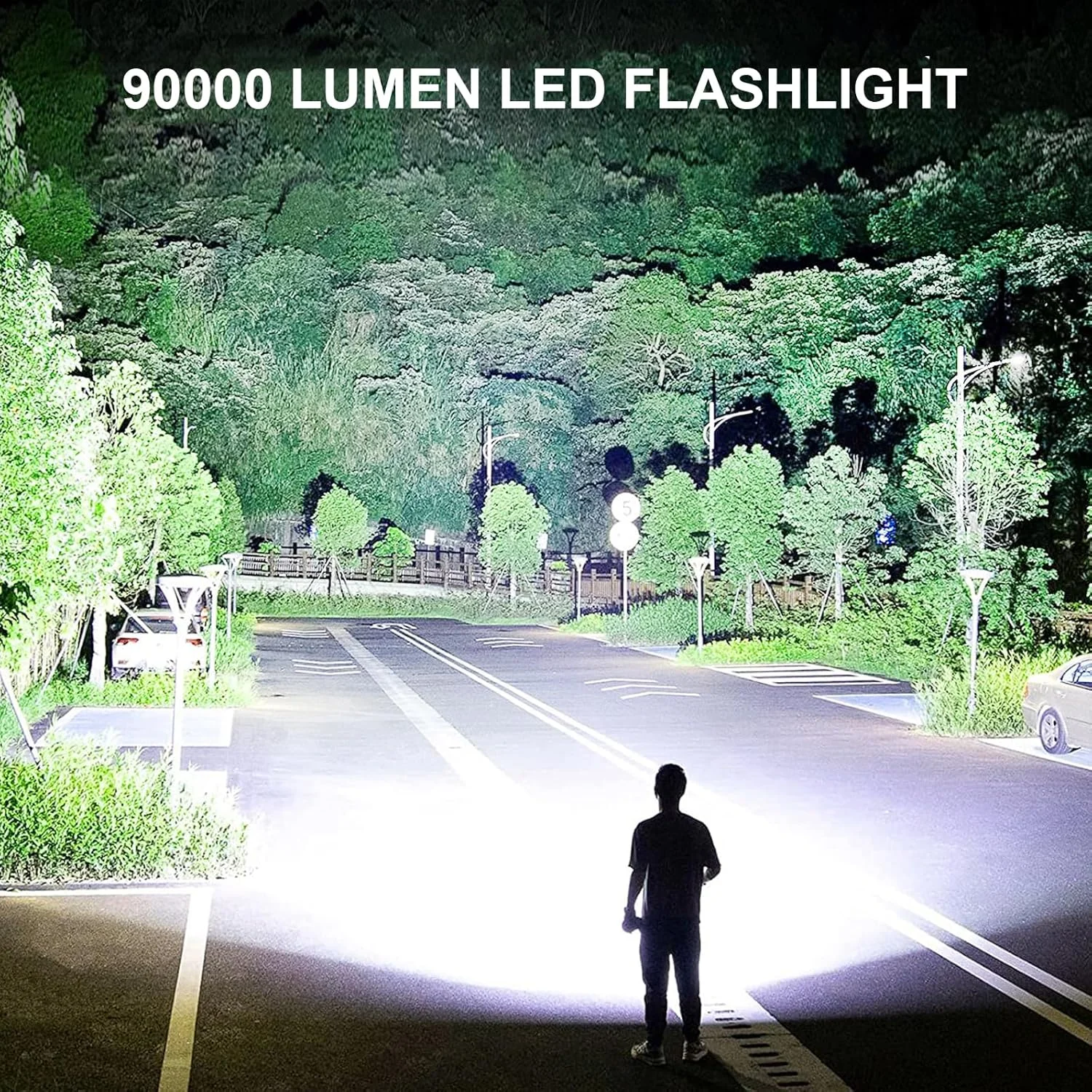 چراغ قوه LED شارژی با لومن بالا، 90000 لومن فوق العاده روشن، زوم دار و ضد آب به همراه باتری و 3 حالت نوردهی، چراغ قوه دستی قدرتمند برای مواقع اضطراری و کمپینگ - مشکی مدل P70