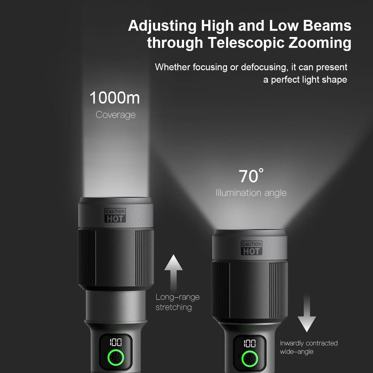 چراغ قوه LED فیلیپس 9000mAh، چراغ قوه 3000LM با قابلیت زوم تلسکوپی، پوشش 1000 متری، چراغ قوه دستی قابل شارژ 60 واتی با قدرت بالا برای روشنایی داخلی، کمپینگ، اکتشاف و روشنایی اضطراری