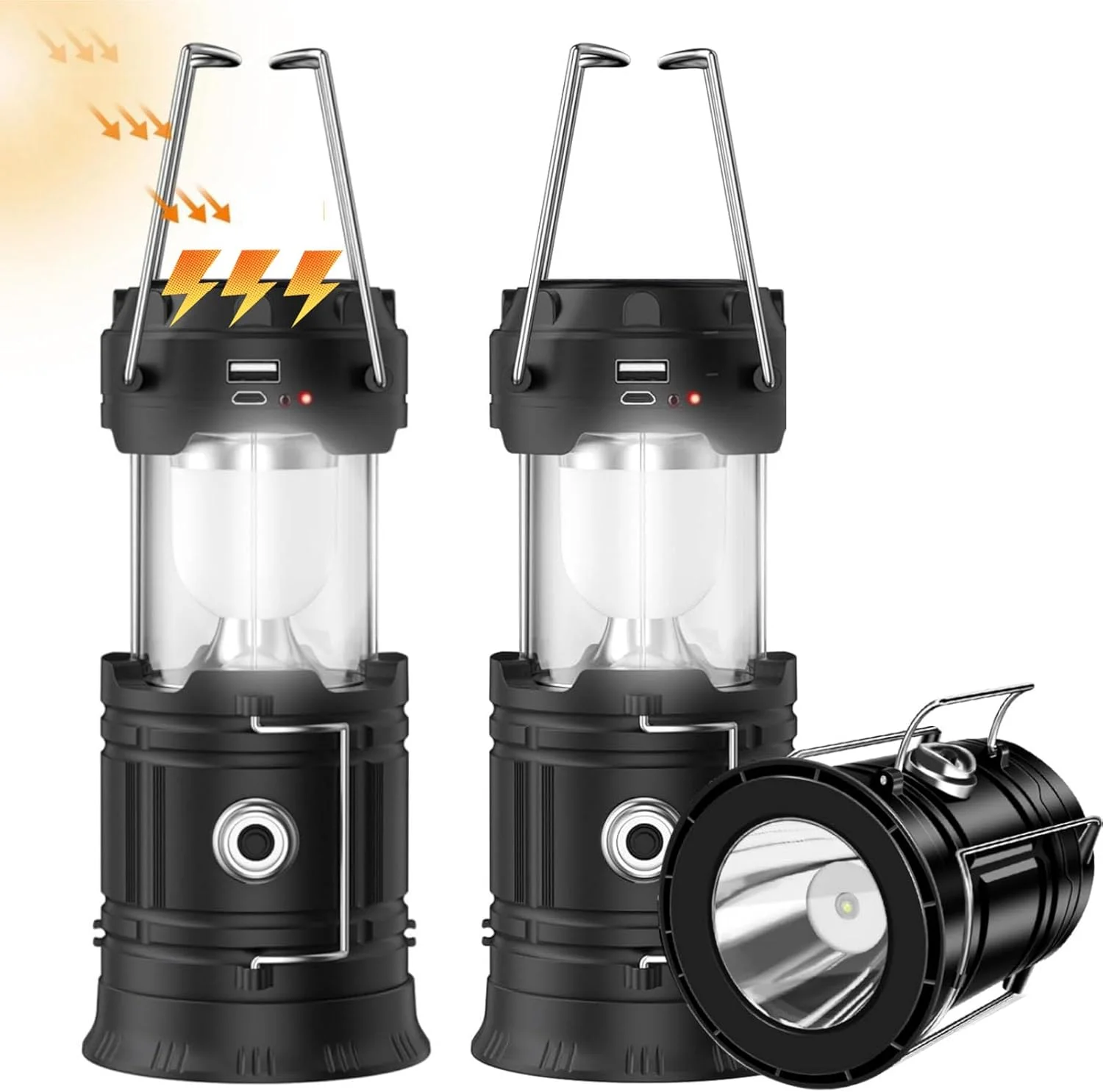فانوس کمپینگ خورشیدی YHOME، چراغ قوه شارژی تلفن، فانوس LED قابل شارژ USB، تاشو و قابل حمل برای مواقع اضطراری، طوفان و قطع برق