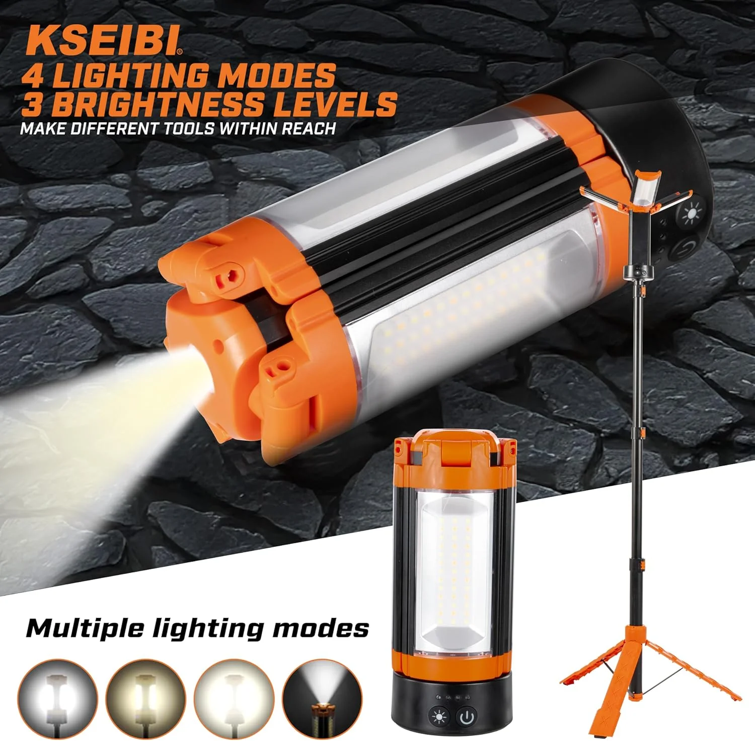 چراغ کمپینگ KSEIBI – چراغ LED کمپینگ قابل شارژ با پایه، طراحی تلسکوپی قابل تنظیم، پایه مغناطیسی داخلی، چراغ قابل حمل ضد آب برای پیاده روی، کمپینگ، ماهیگیری و استفاده در فضای باز