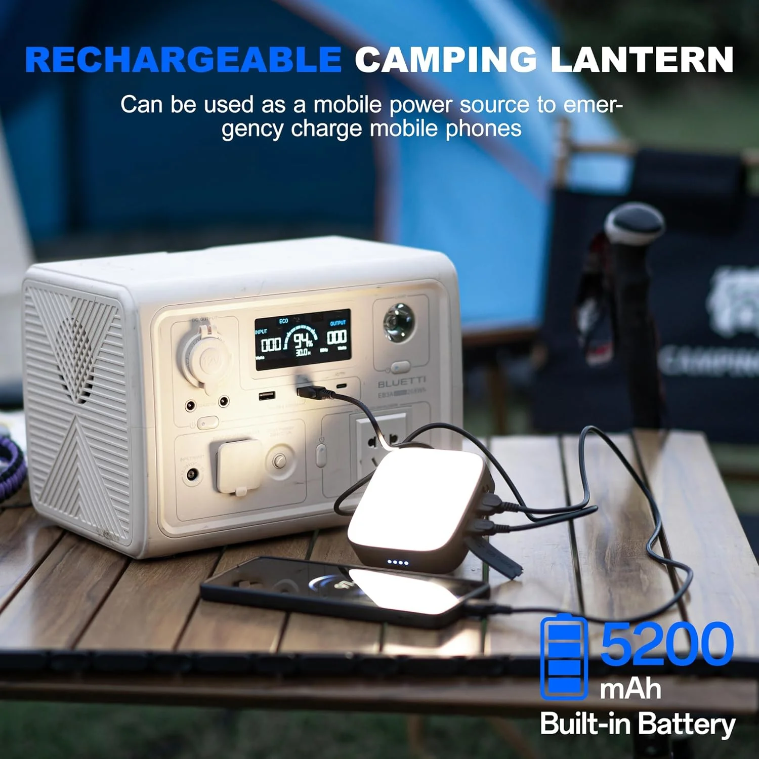 چراغ کمپینگ LED قابل شارژ WUBEN F5، چراغ LED 5200mAh با آهنربا، چراغ چادر ضد آب IP64 500LM با 3 حالت نور برای کمپینگ، پیاده روی، شرایط اضطراری طوفان، خانه و ماشین