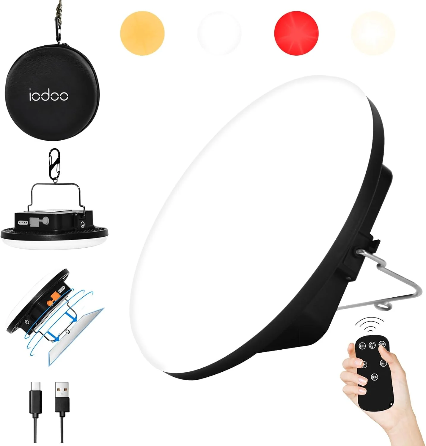 چراغ کمپینگ قابل شارژ 16500mAh 60W با ریموت کنترل 3000LM 2700/4000/6500K LED، چراغ فانوسی کمپینگ قابل حمل IP65 ضد آب، چراغ اضطراری قطع برق، کیت بقا، هدیه روز پدر