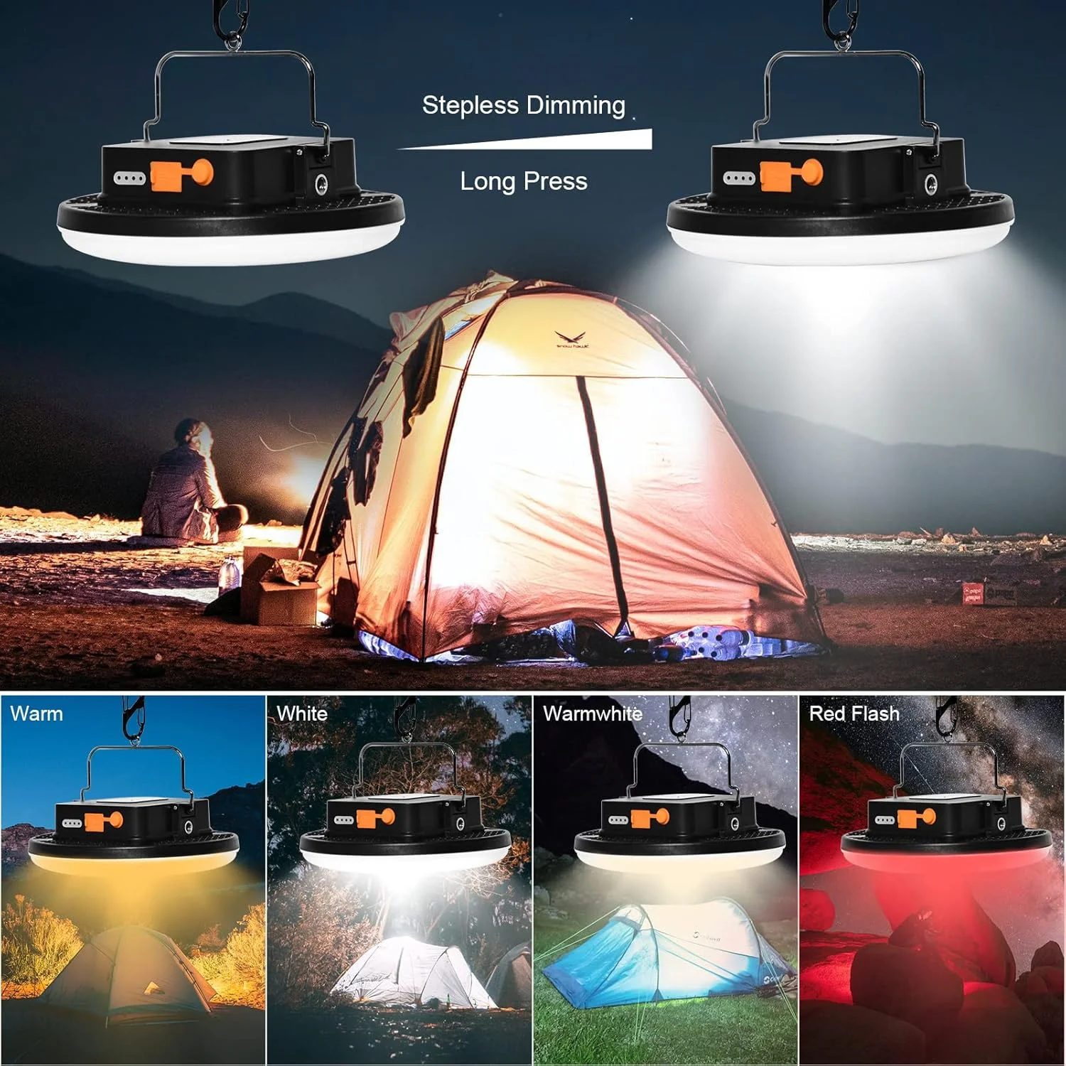 چراغ کمپینگ قابل شارژ 16500mAh 60W با ریموت کنترل 3000LM 2700/4000/6500K LED، چراغ فانوسی کمپینگ قابل حمل IP65 ضد آب، چراغ اضطراری قطع برق، کیت بقا، هدیه روز پدر