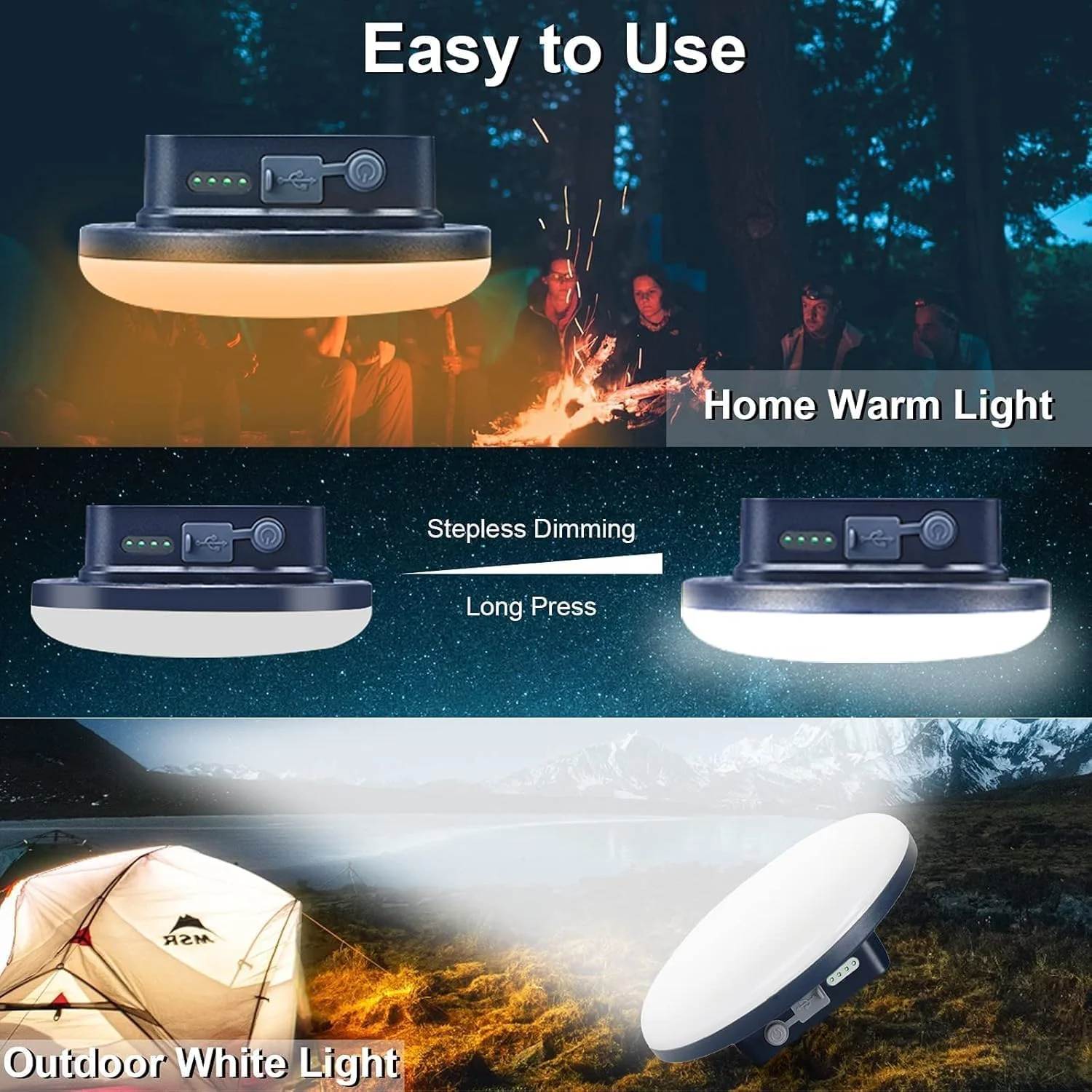 چراغ قوه قابل حمل LED کمپینگ IODOO 16500mAh 3000LM 3000K 6000K چراغ قابل شارژ 60 وات با آهنربا IP65 ضد آب مناسب چادر و زمان قطع برق