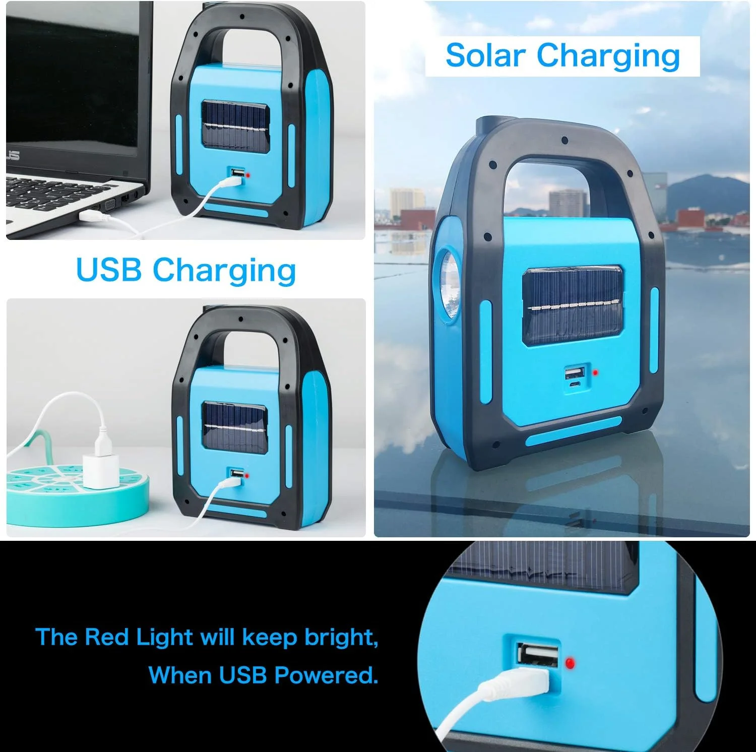 چراغ قوه LED کمپینگ COB با قابلیت شارژ خورشیدی و USB، مدل 3 در 1